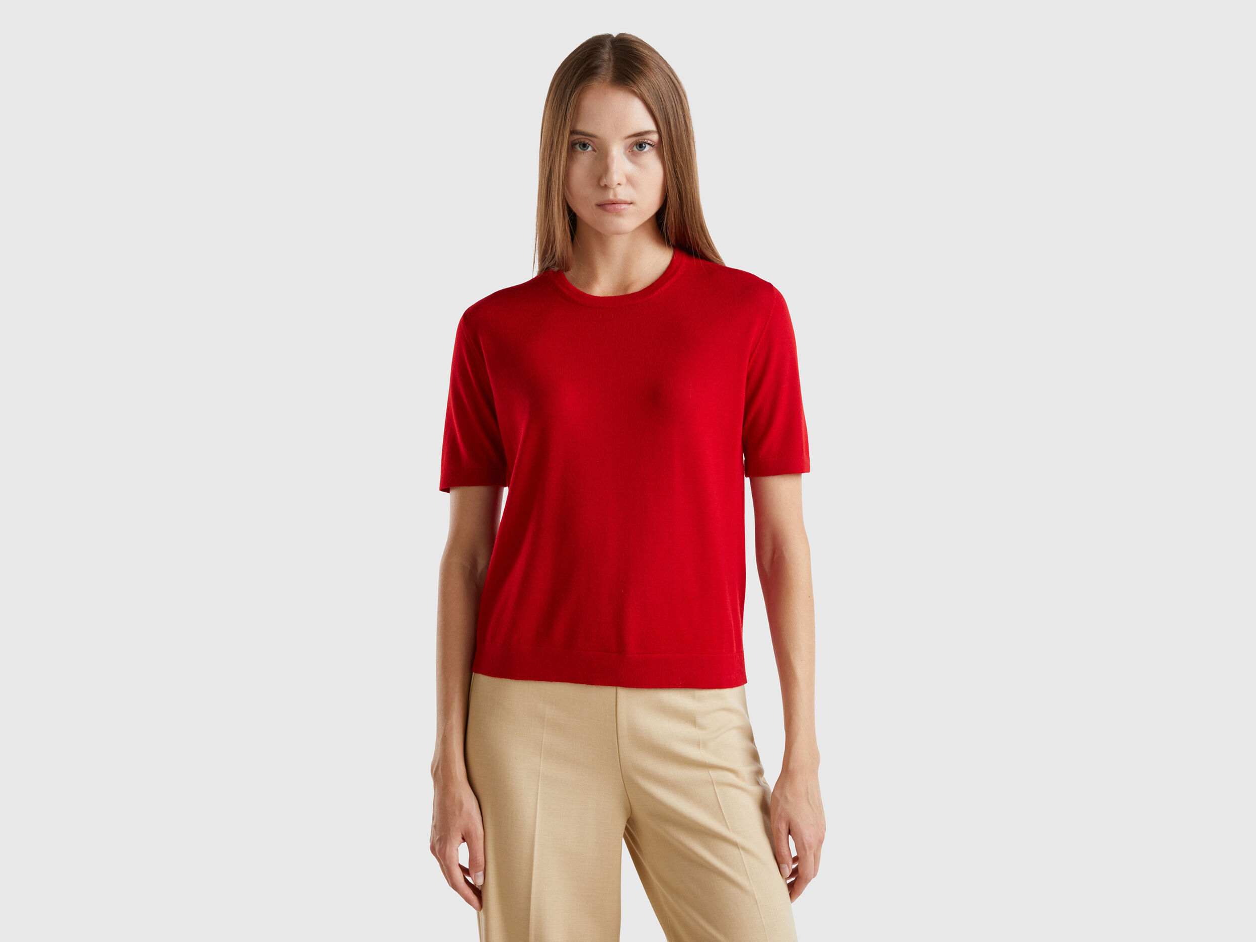 Short sleeve sweater in pure Merino wool
