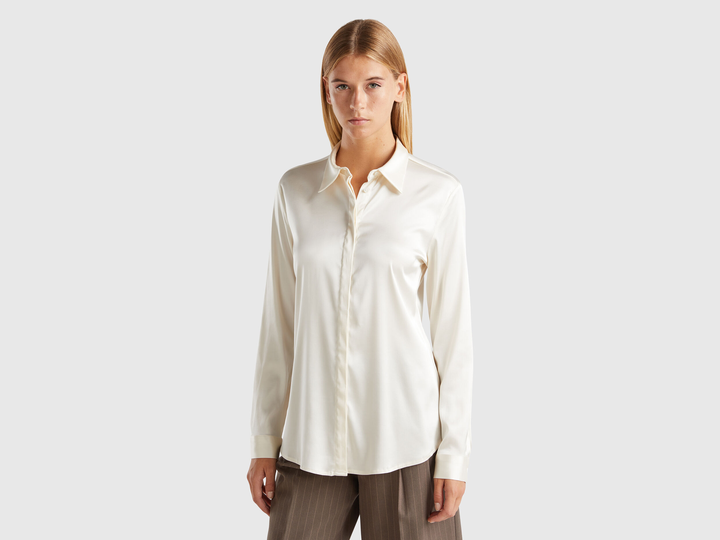 Camisa raso blanca mujer hot sale