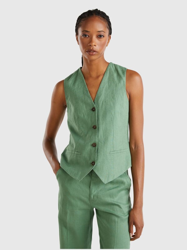 Pure linen vest Women