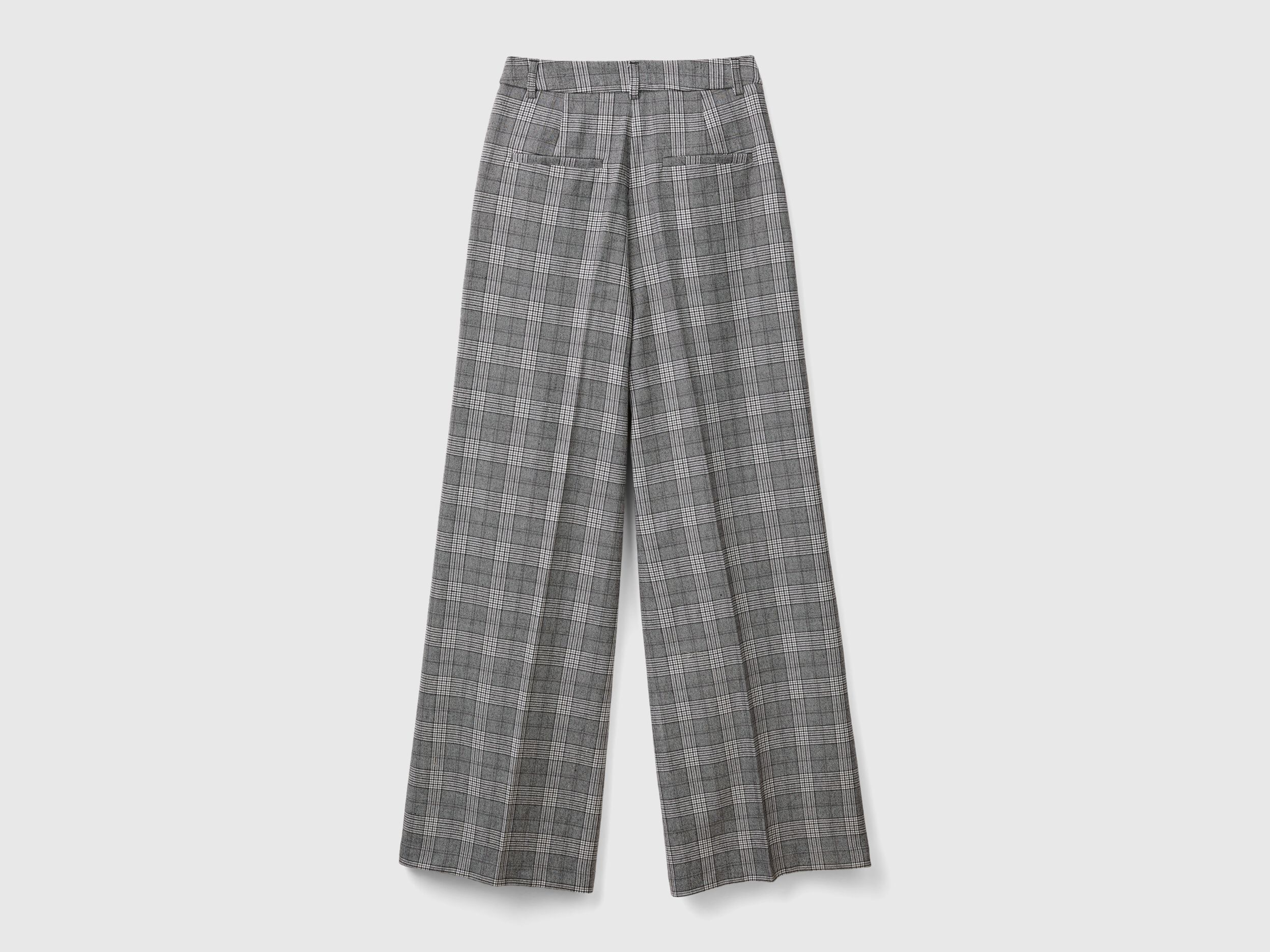 Prince of Wales wide leg trousers - Light Gray | Benetton