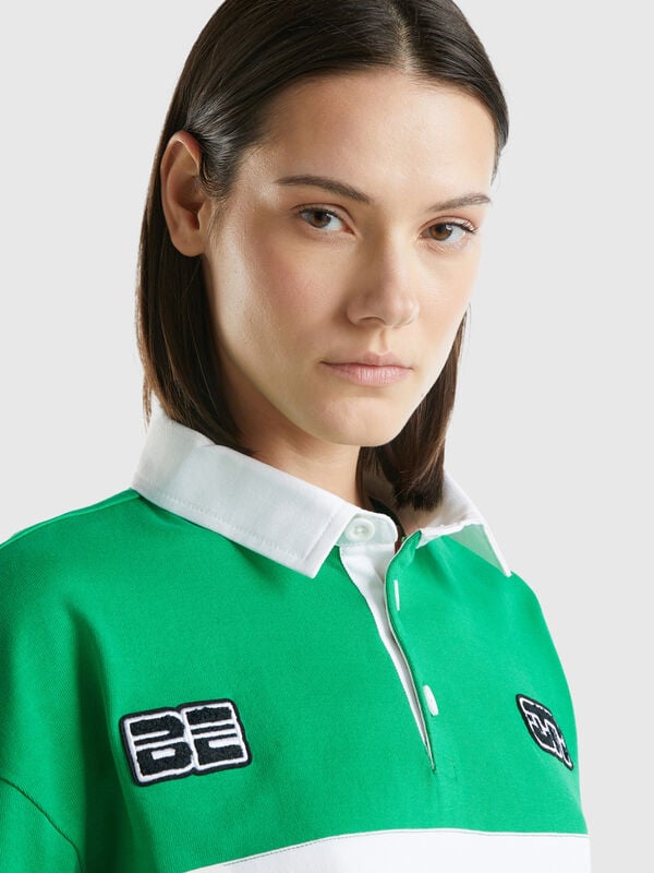 Cropped green polo with patch and prints Women