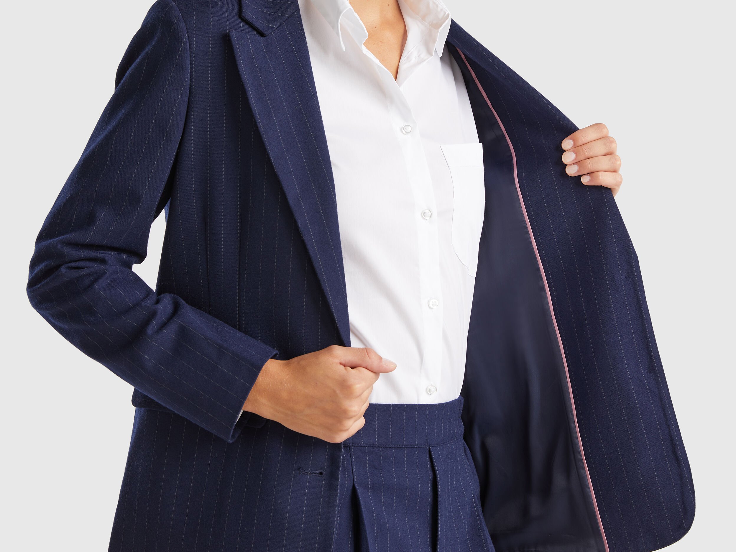 Navy blue pinstripe blazer cheap