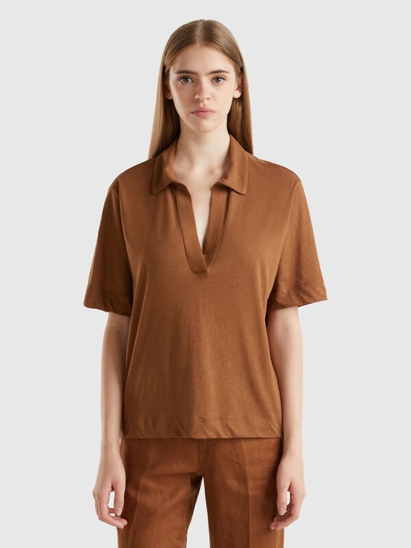 Polo shirt in cotton and linen blend Women