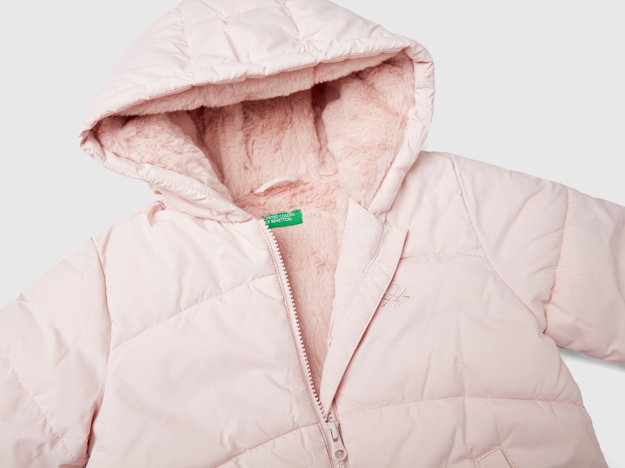 Padded jacket with hood - Soft Pink | Benetton