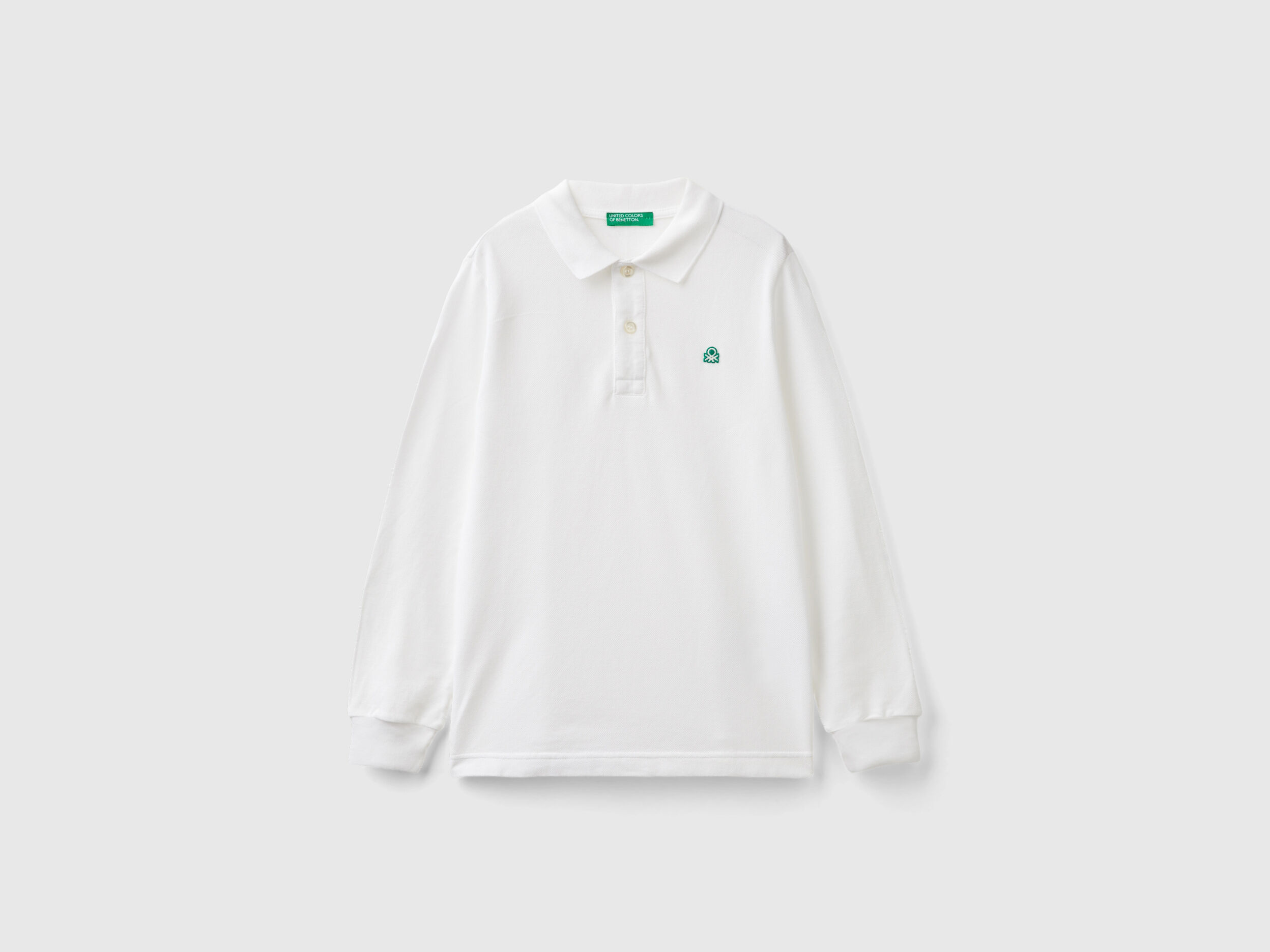 100% organic cotton long sleeve polo - White | Benetton