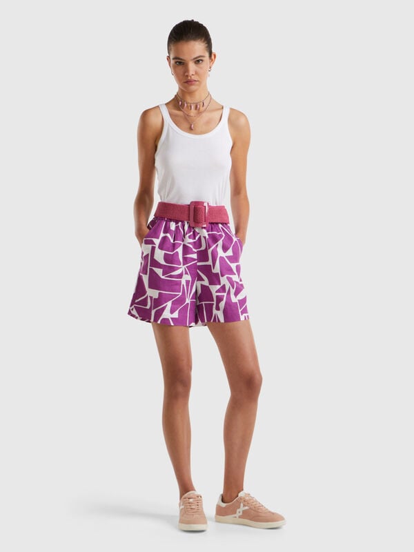 Printed linen shorts Women