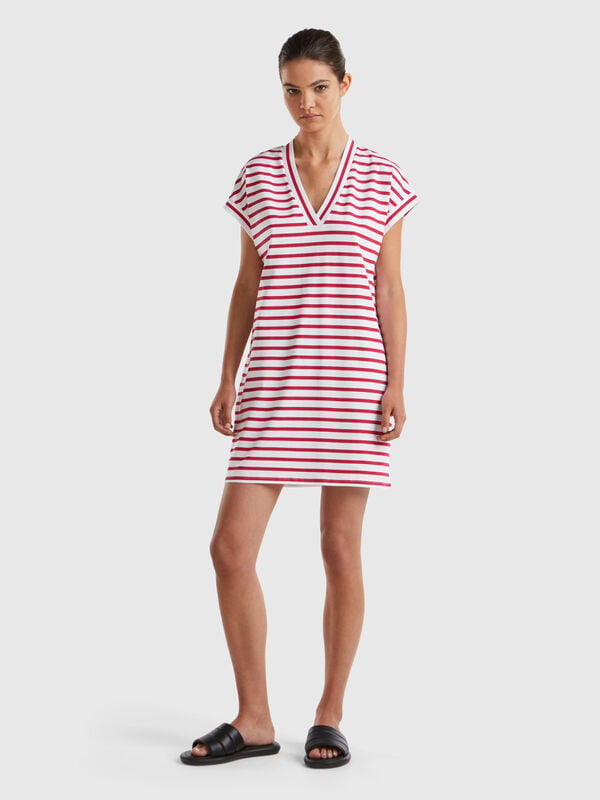 Striped dress with V-neck Women