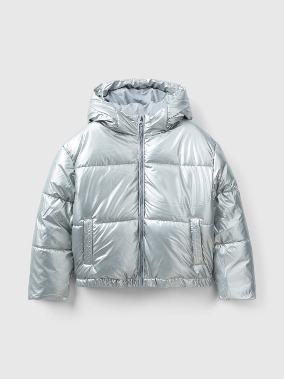 Padded jacket in glossy nylon - Silver | Benetton