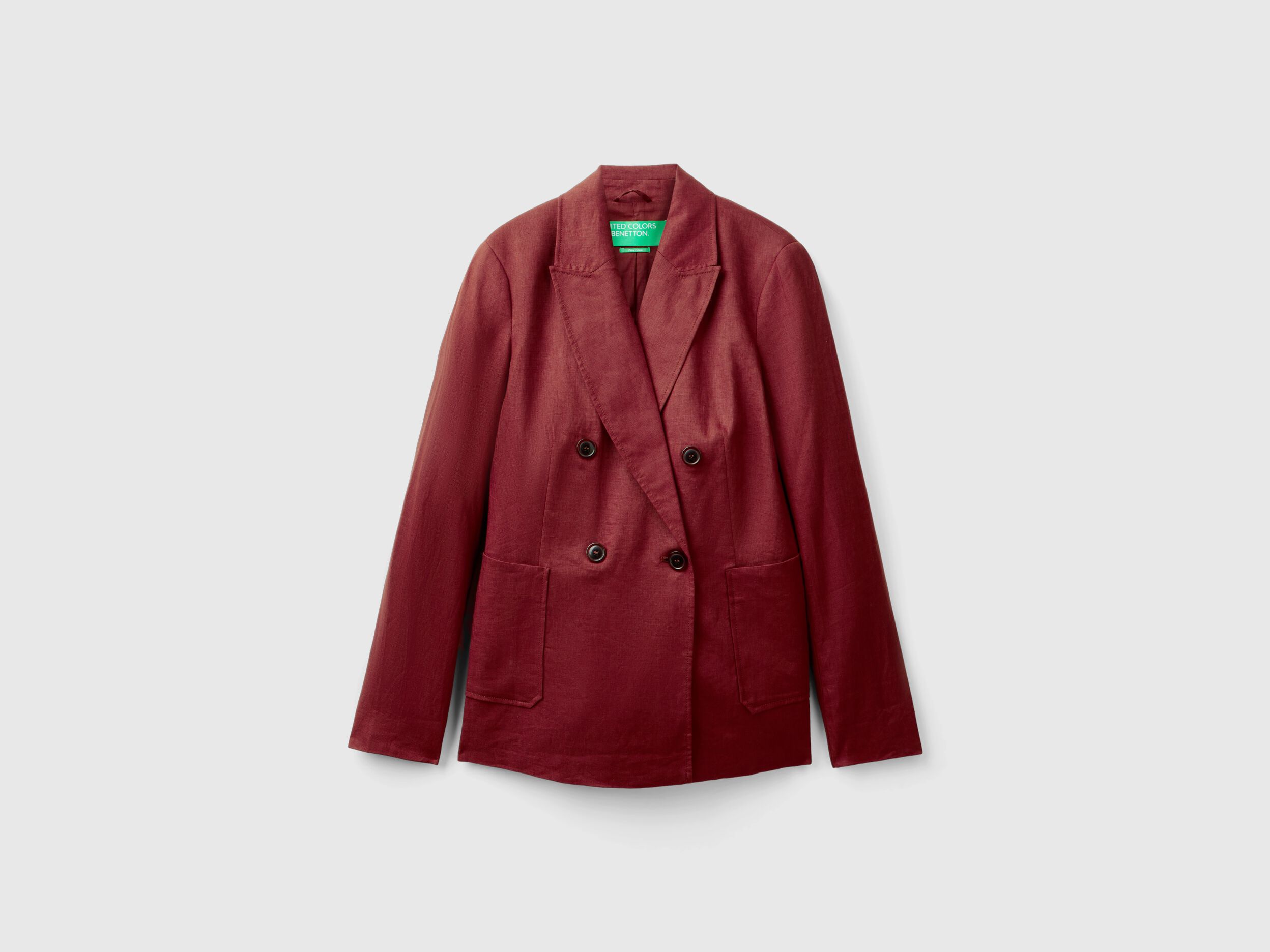 Double breasted blazer in pure linen Burgundy Benetton