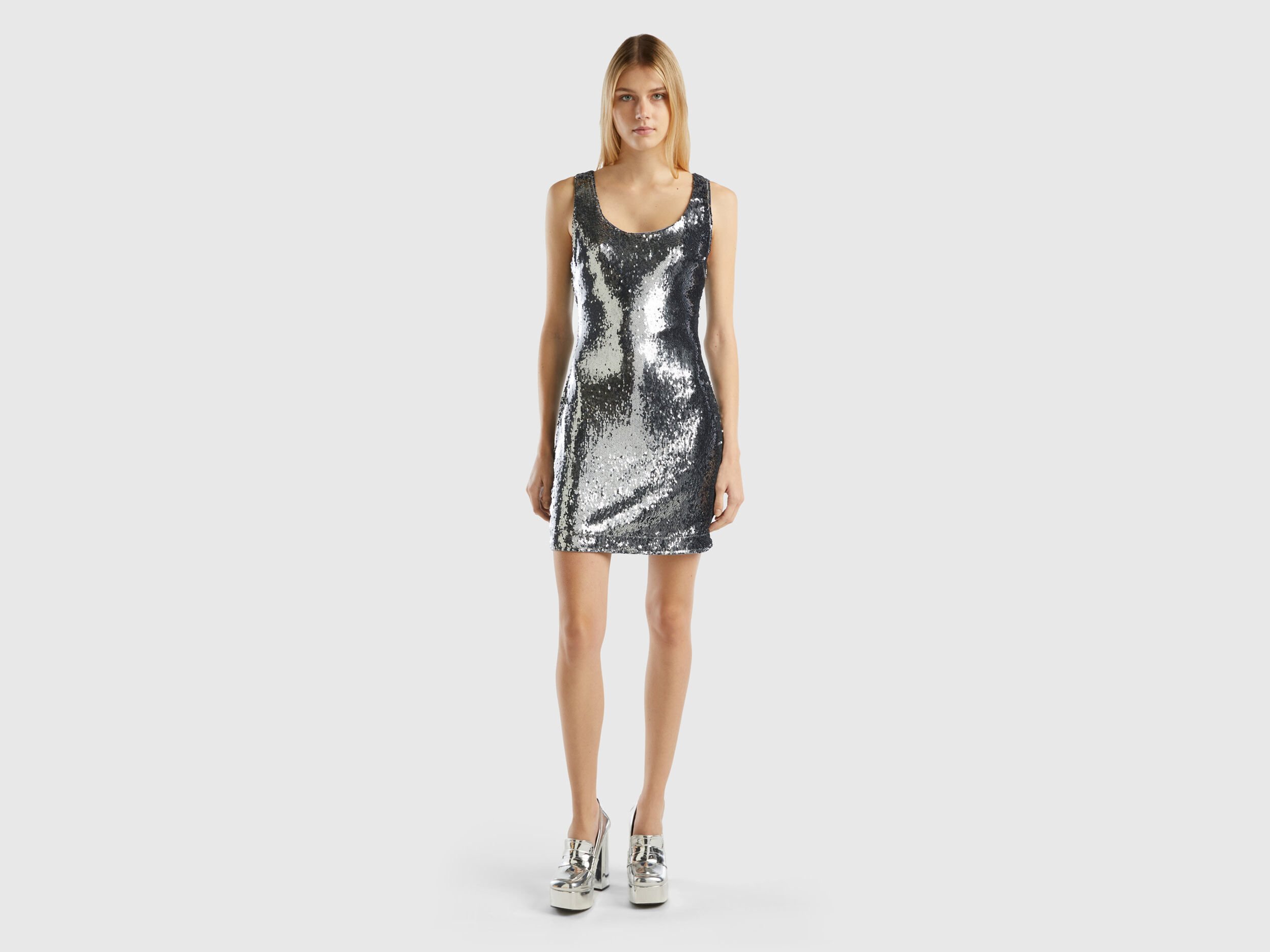 Sheath dress with sequins Silver Benetton