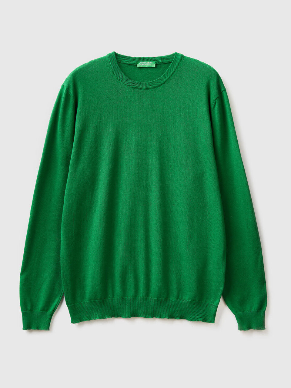 Crew neck sweater in 100% cotton - Dark Green | Benetton