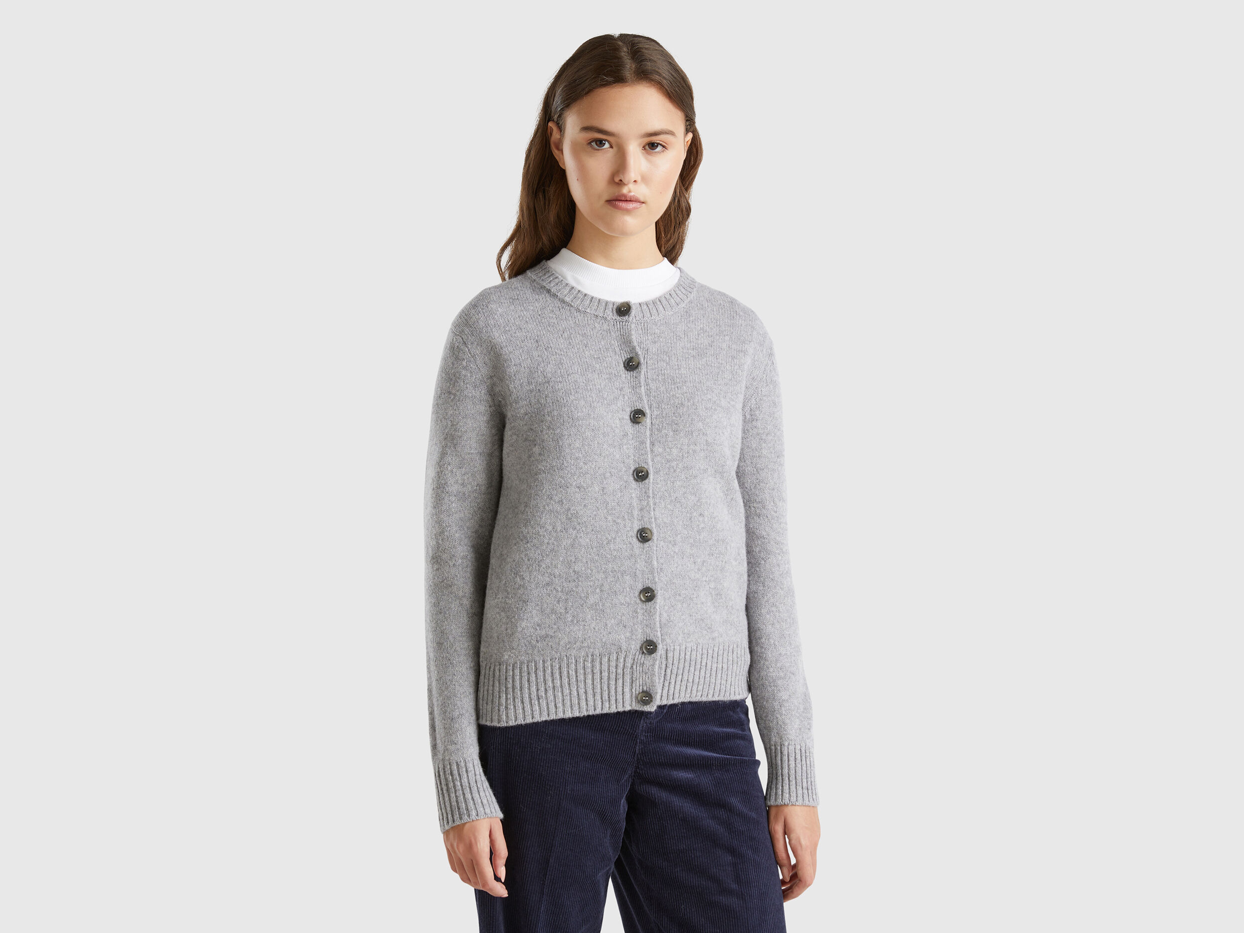 【信頼】 Cardigan Benetton | Gray Light - wool Shetland pure in トップス
