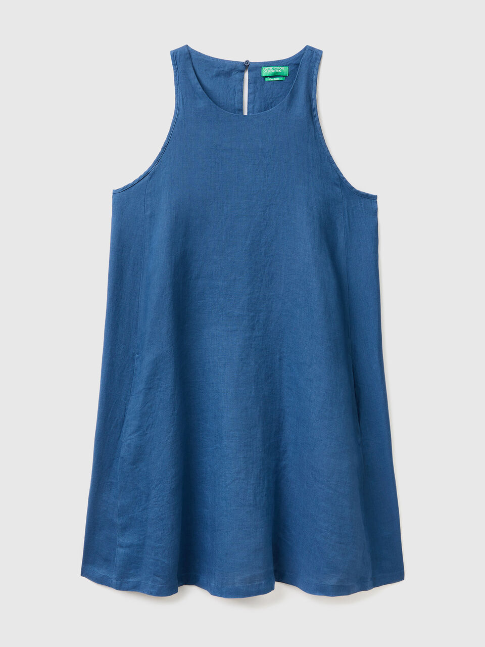 Sleeveless dress in pure linen - Blue | Benetton