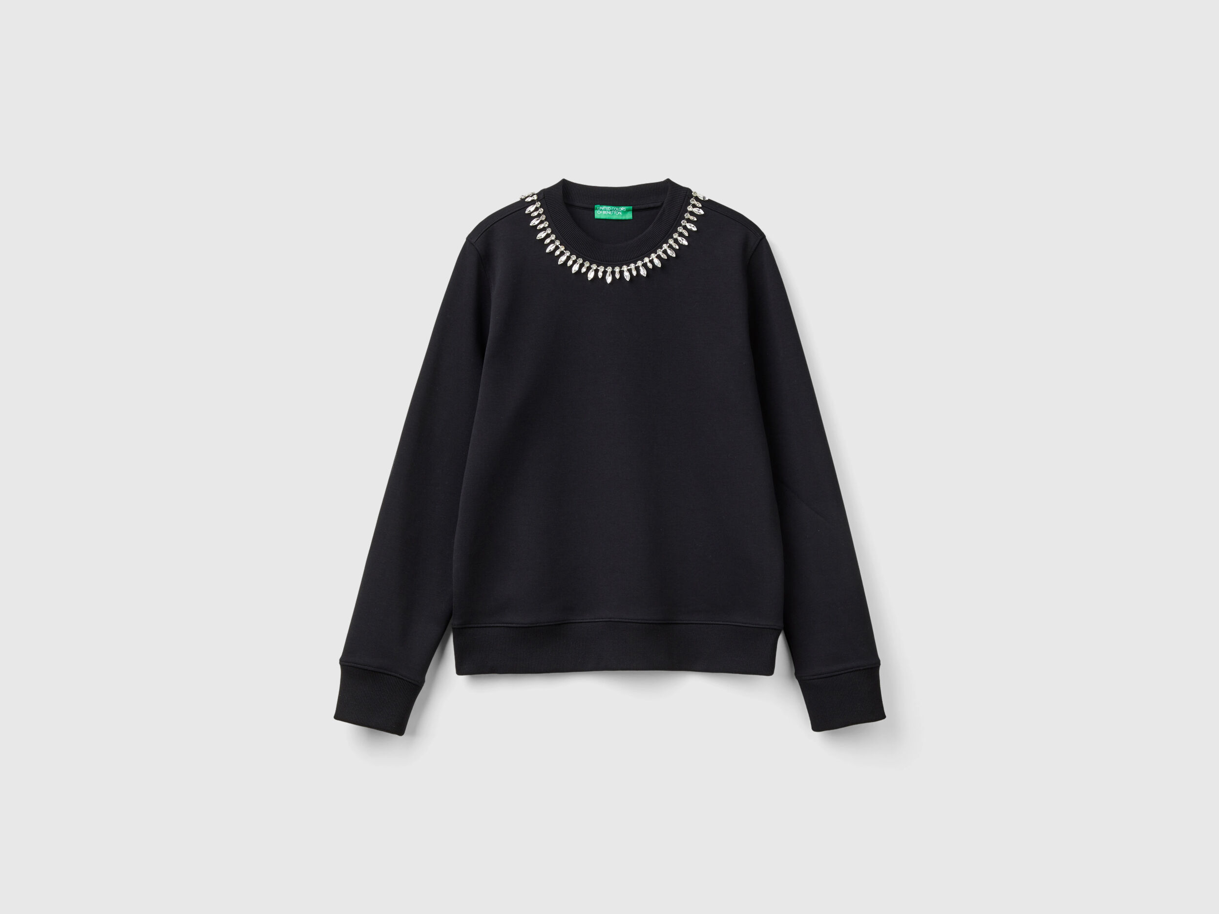 Sweatshirt with jewel effect applique - Black | Benetton