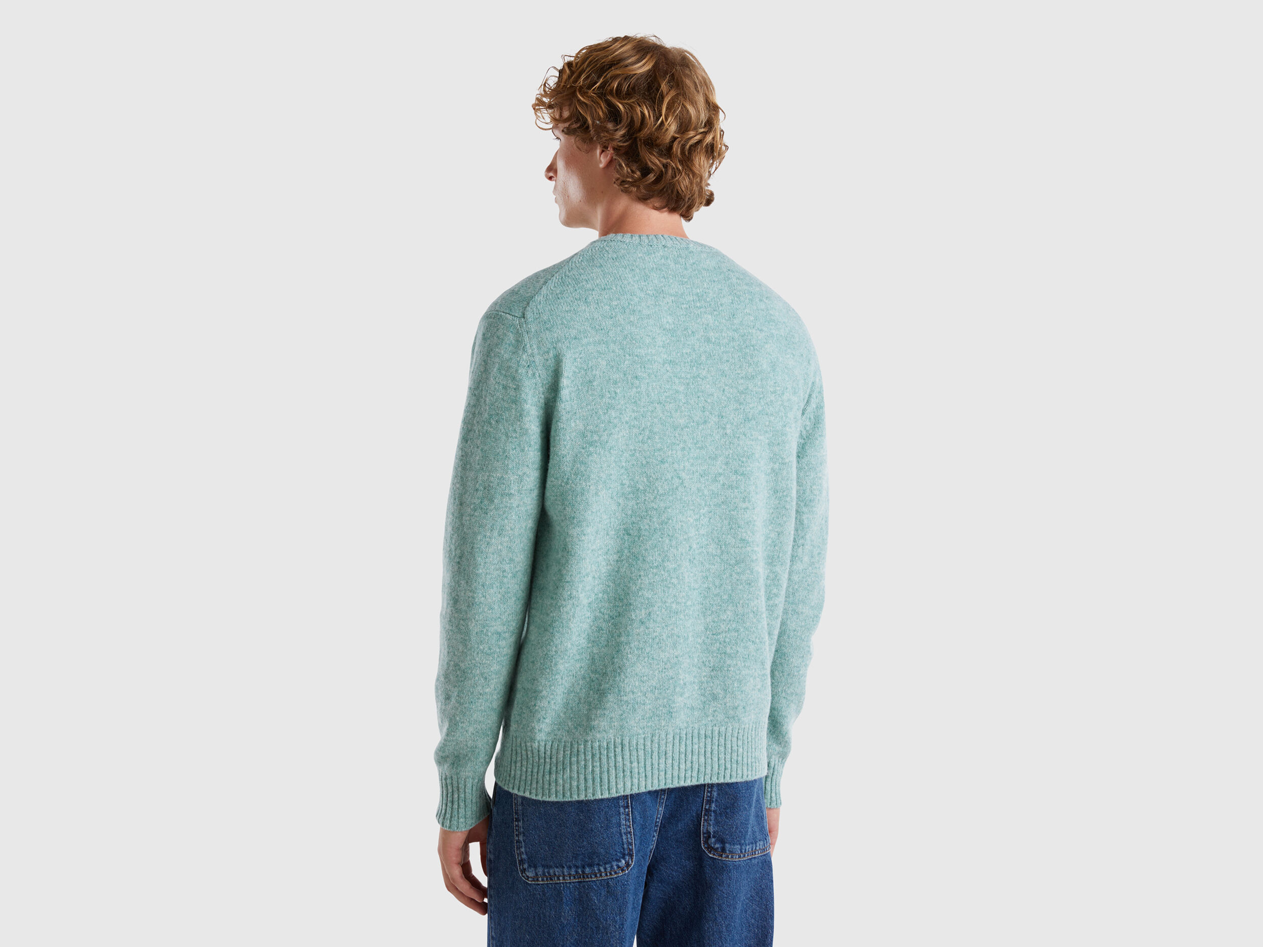 Sweater in Shetland wool - Aqua | Benetton