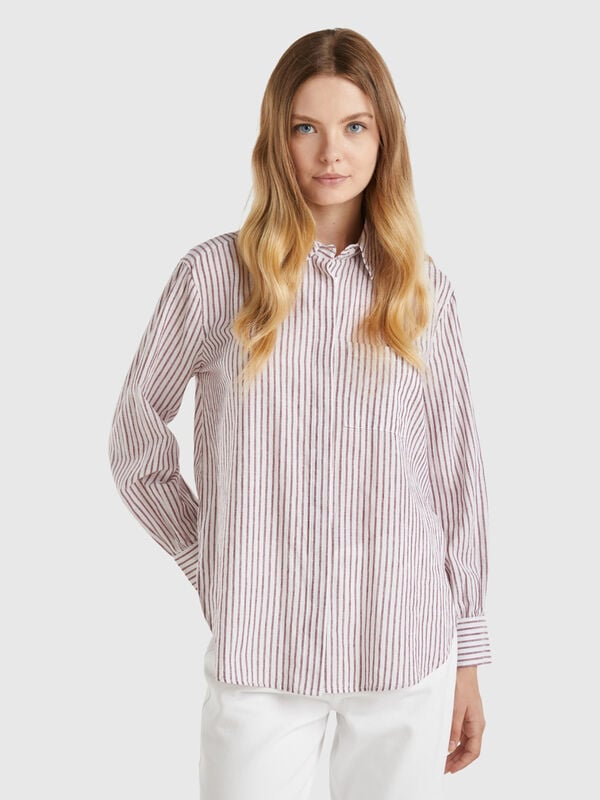 Camisa de lino mixto de rayas Mujer