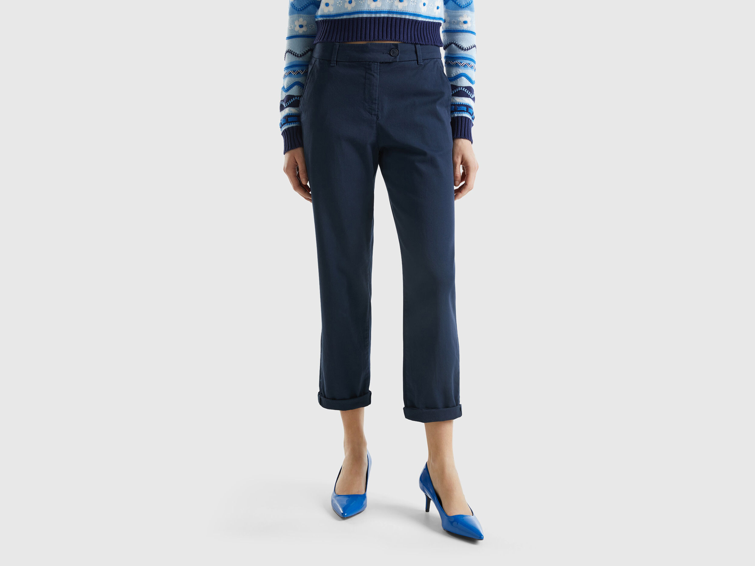 Womens navy blue stretch trousers discount