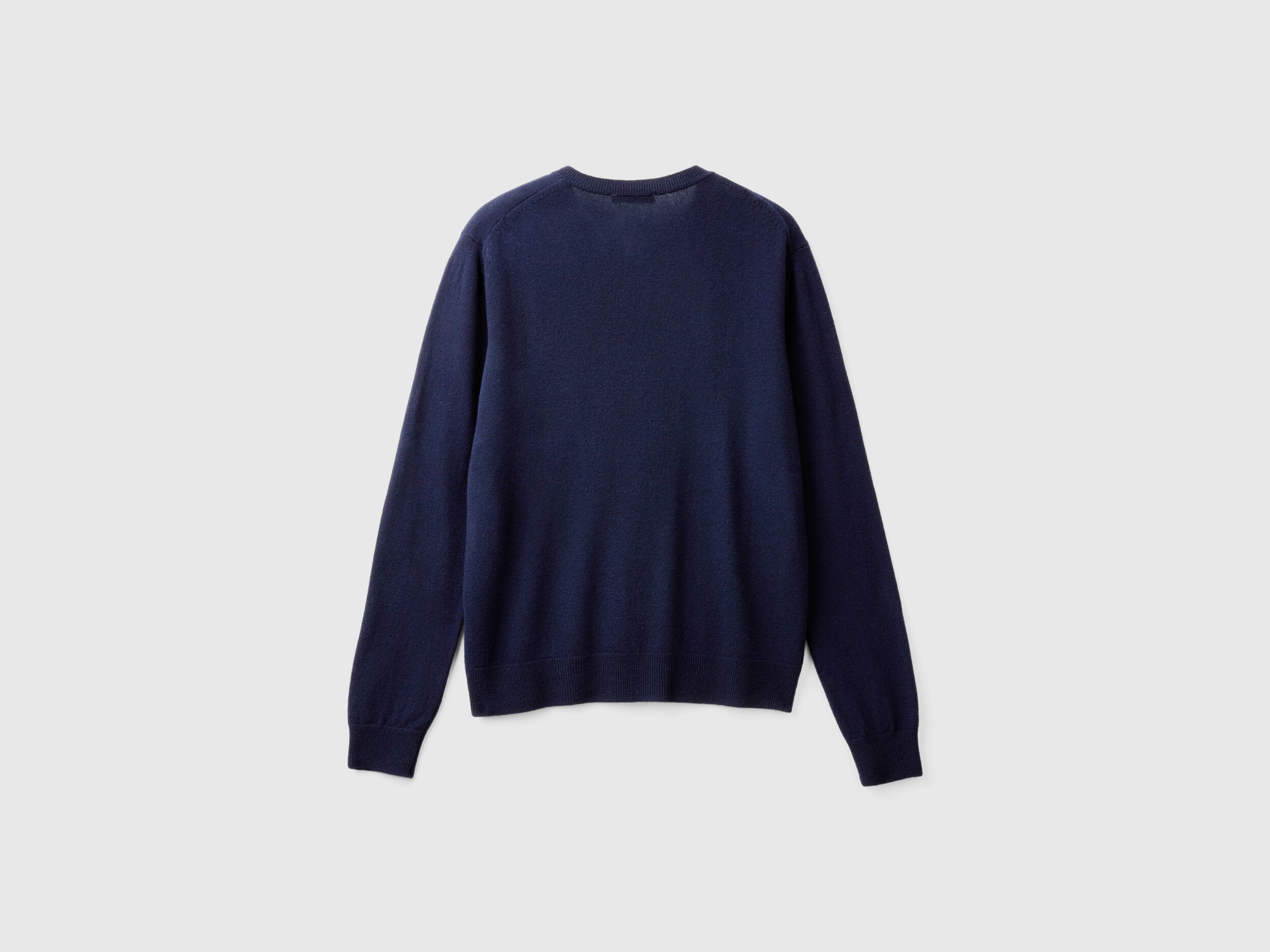 Dark blue crew neck cardigan in pure Merino wool Dark Blue Benetton