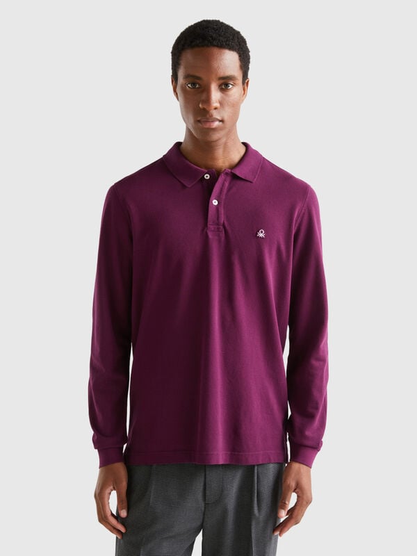 Burgundy Long Sleeve Polo Shirt in Pure Australian Merino Wool