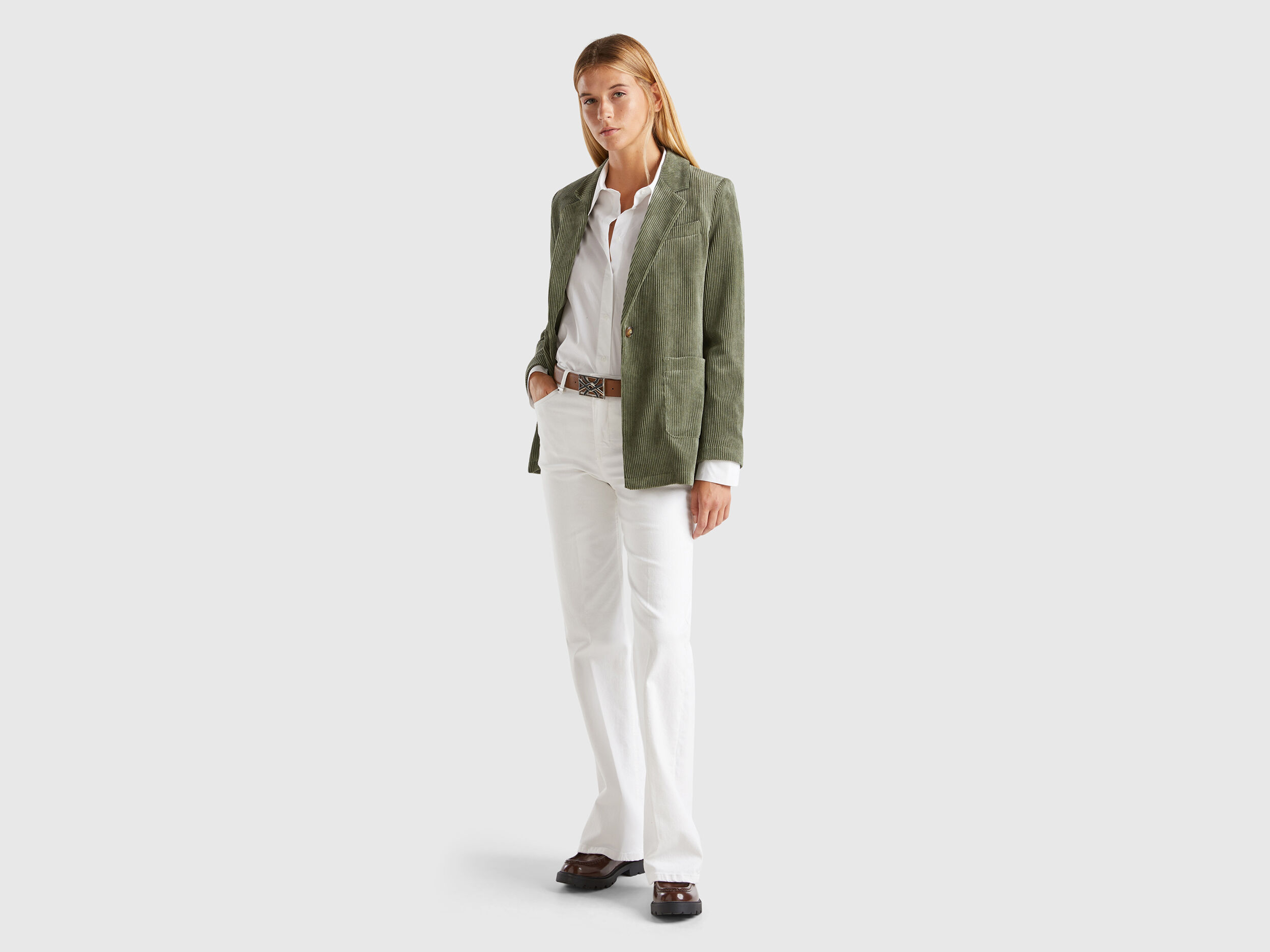 Corduroy blazer - Military Green | Benetton