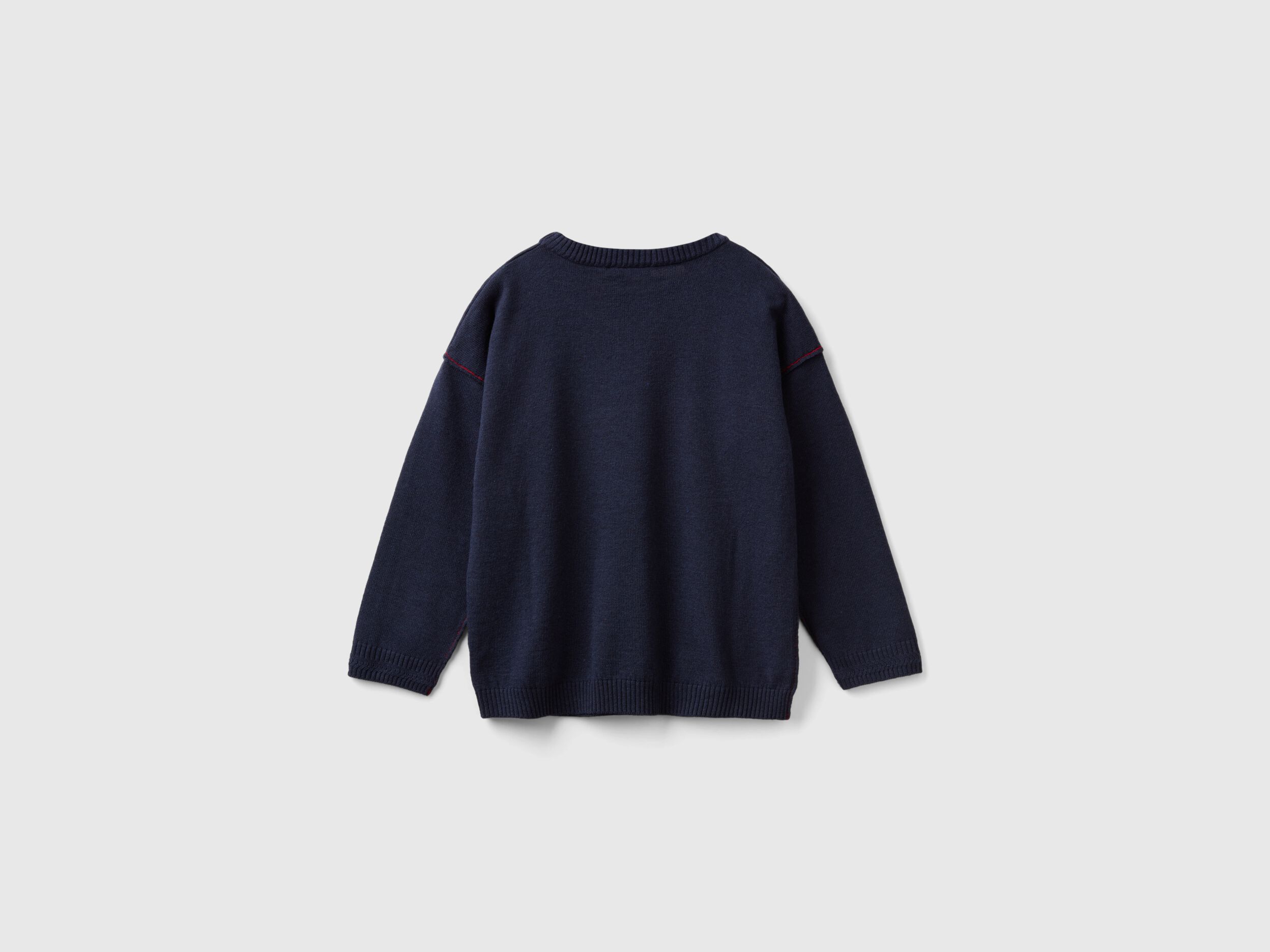 Crew neck sweater with embroidery - Dark Blue | Benetton
