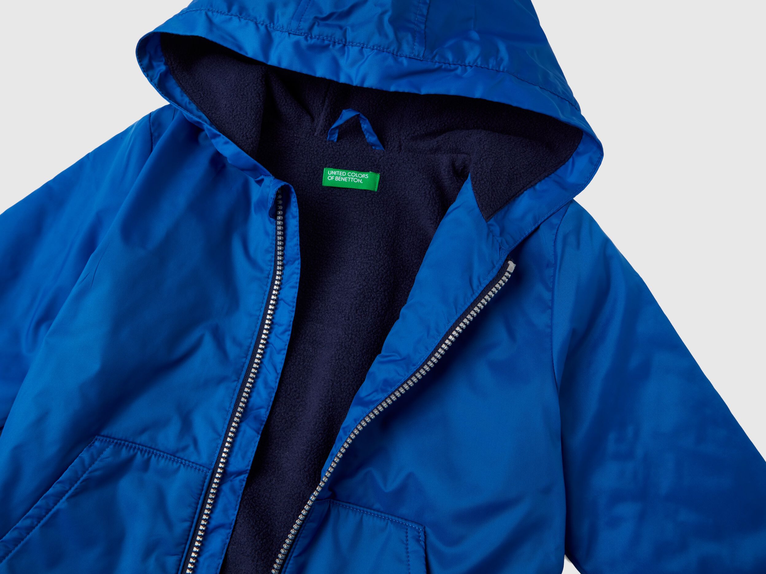 Jacket with oversized hood Bright Blue Benetton