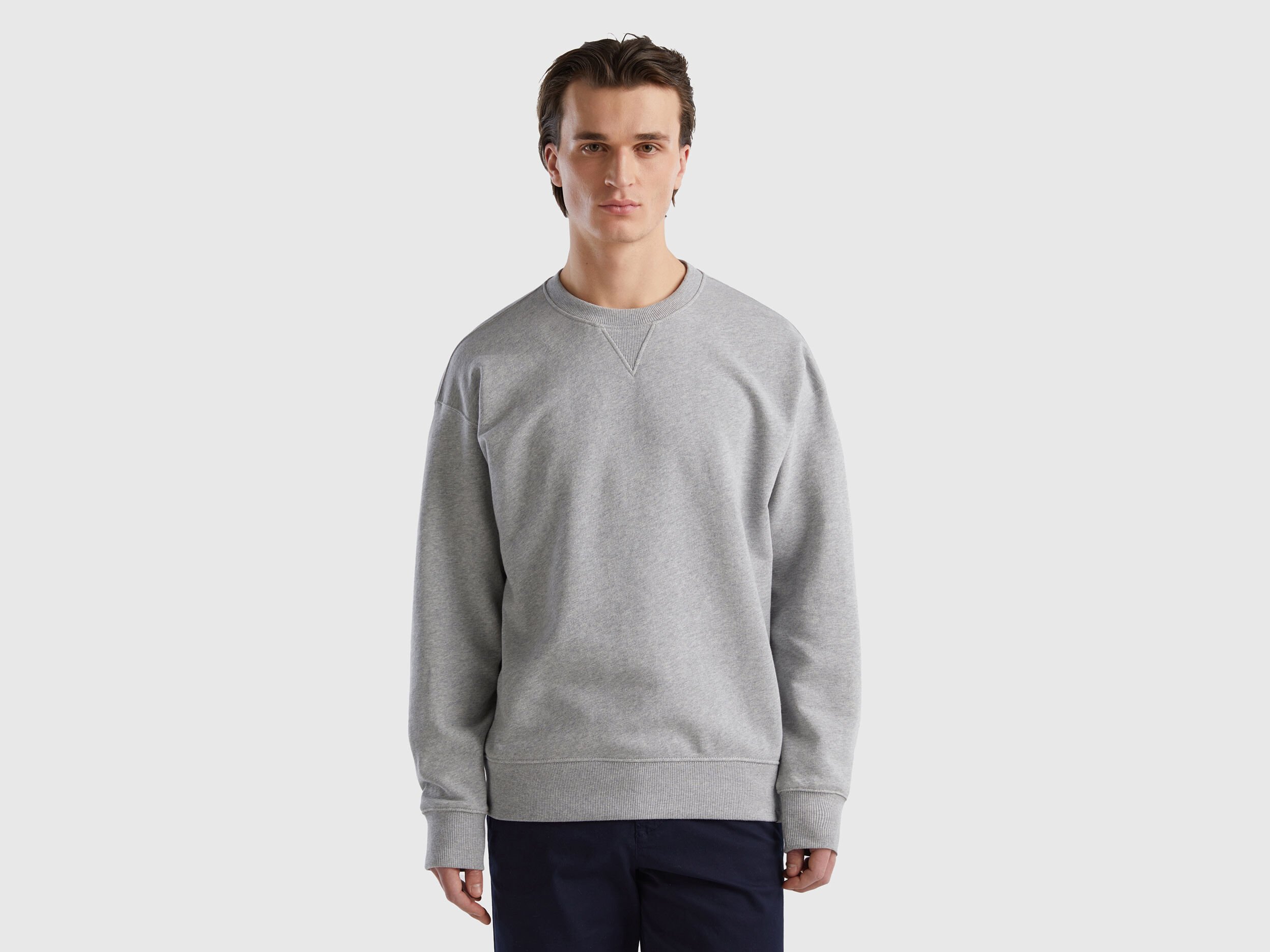 100% cotton pullover sweatshirt - Light Gray | Benetton