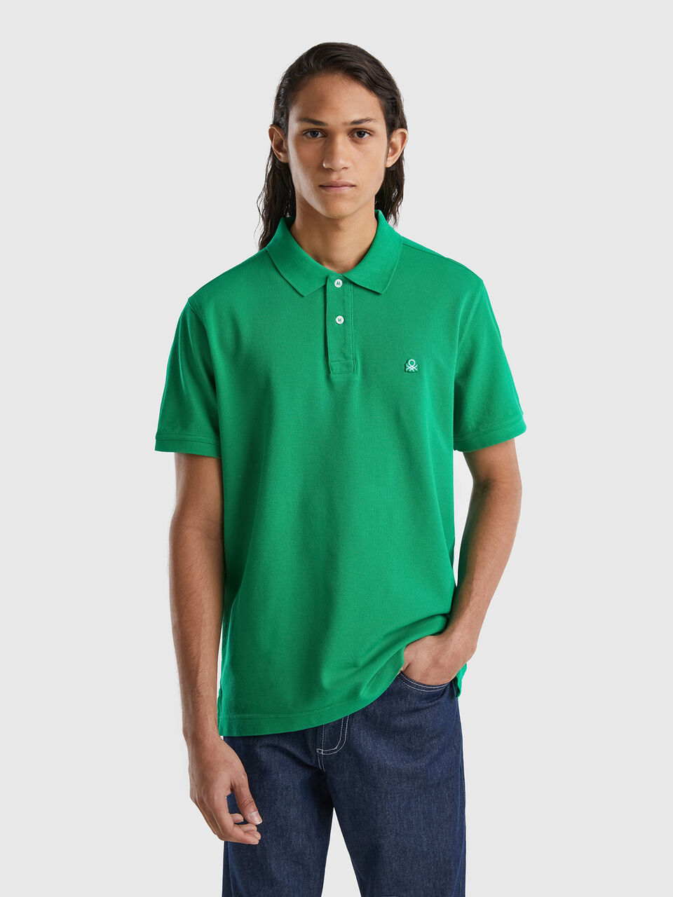 Green regular fit polo - Green | Benetton