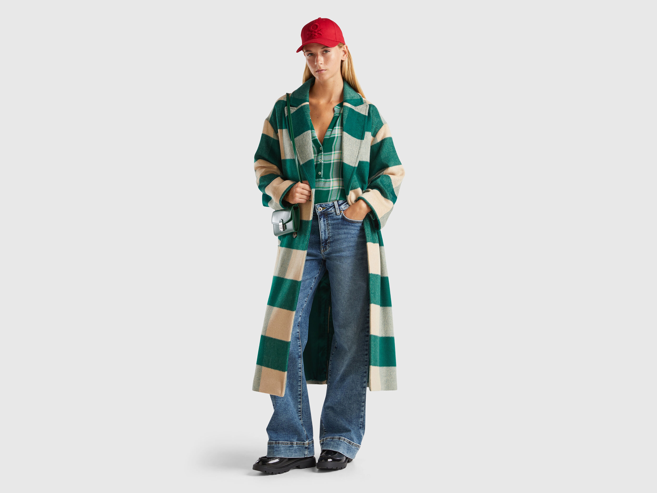 Double-breasted check coat - Multi-color | Benetton