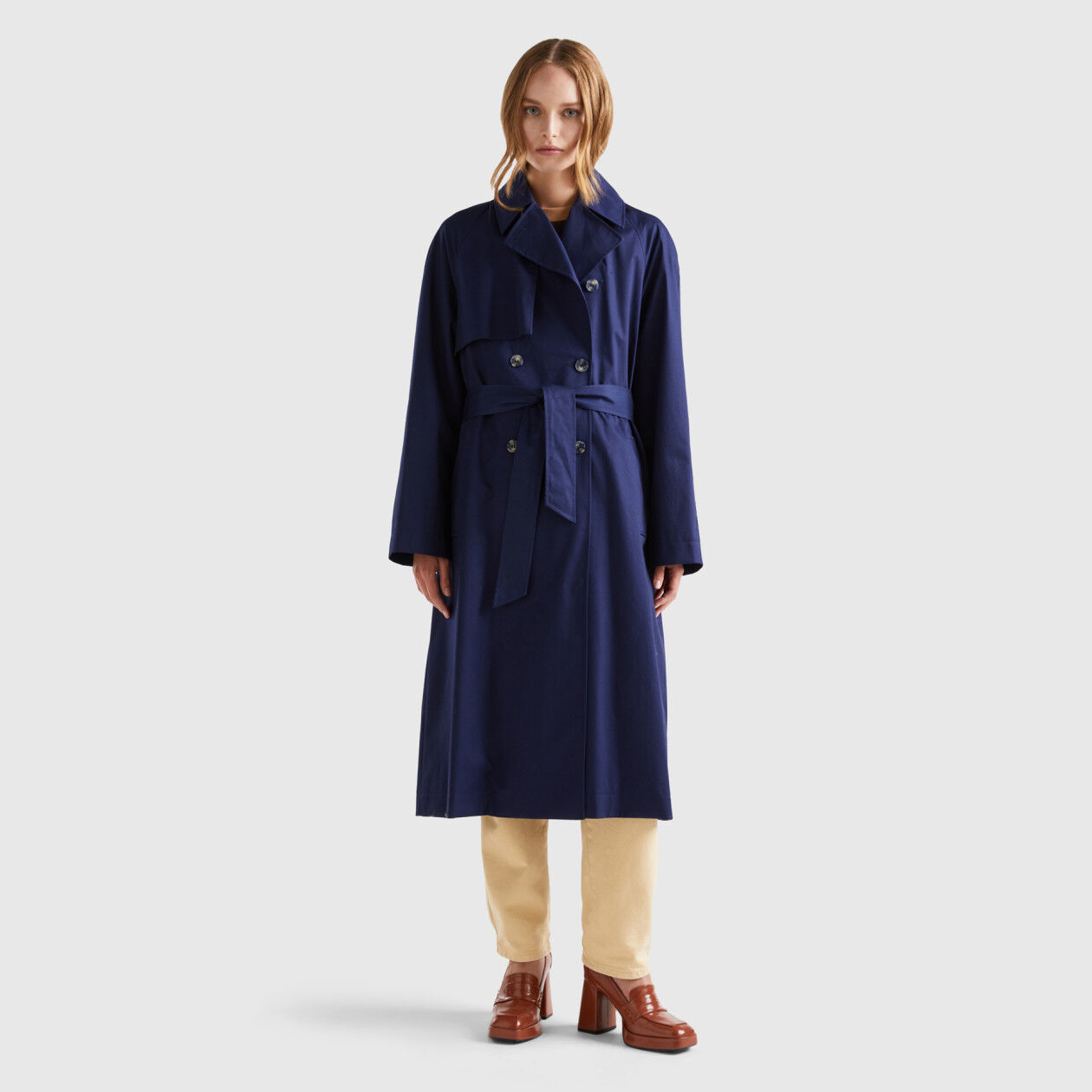 Benetton mid length sale hidden double breasted coat