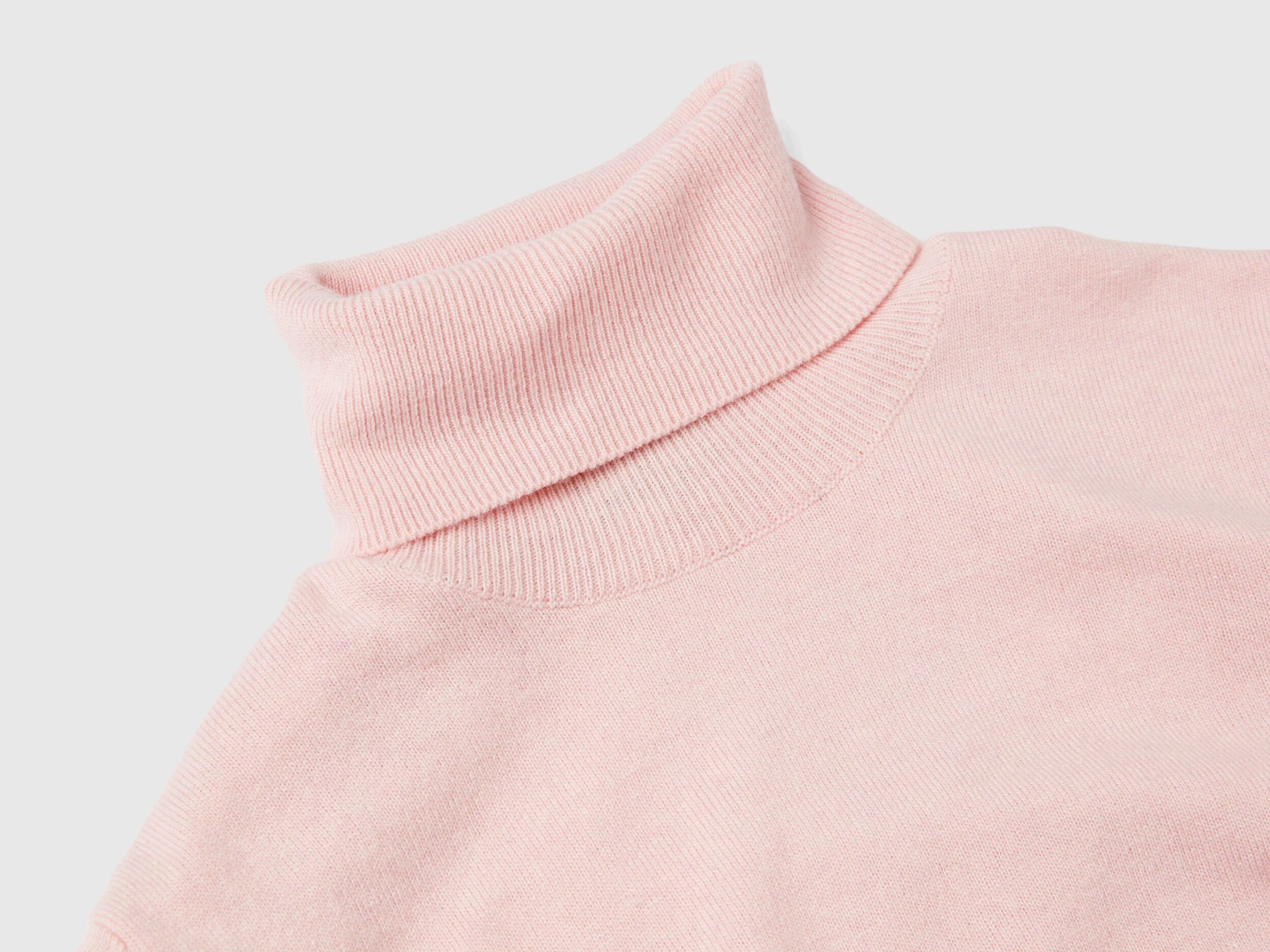 Pastel pink short sleeve turtleneck in cashmere blend Pastel Pink Benetton