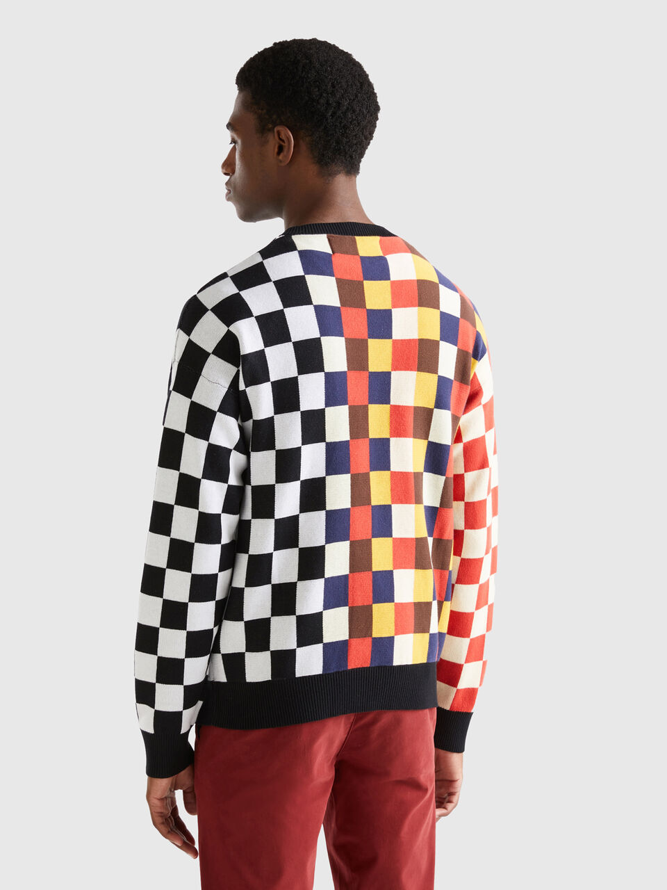 Checkered sweater in 100% cotton - Multi-color