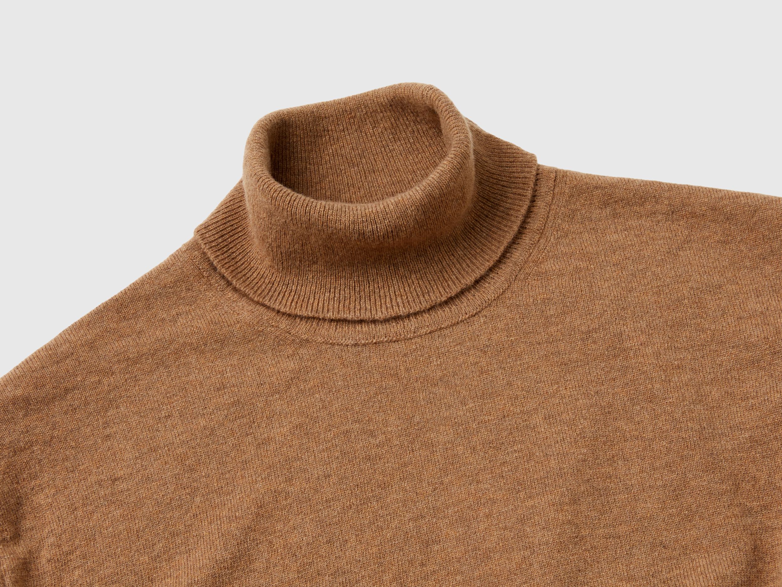 Marl brown turtleneck in pure Merino wool - Brown | Benetton Marl brown turtleneck in pure Merino wool - Brown | Benetton