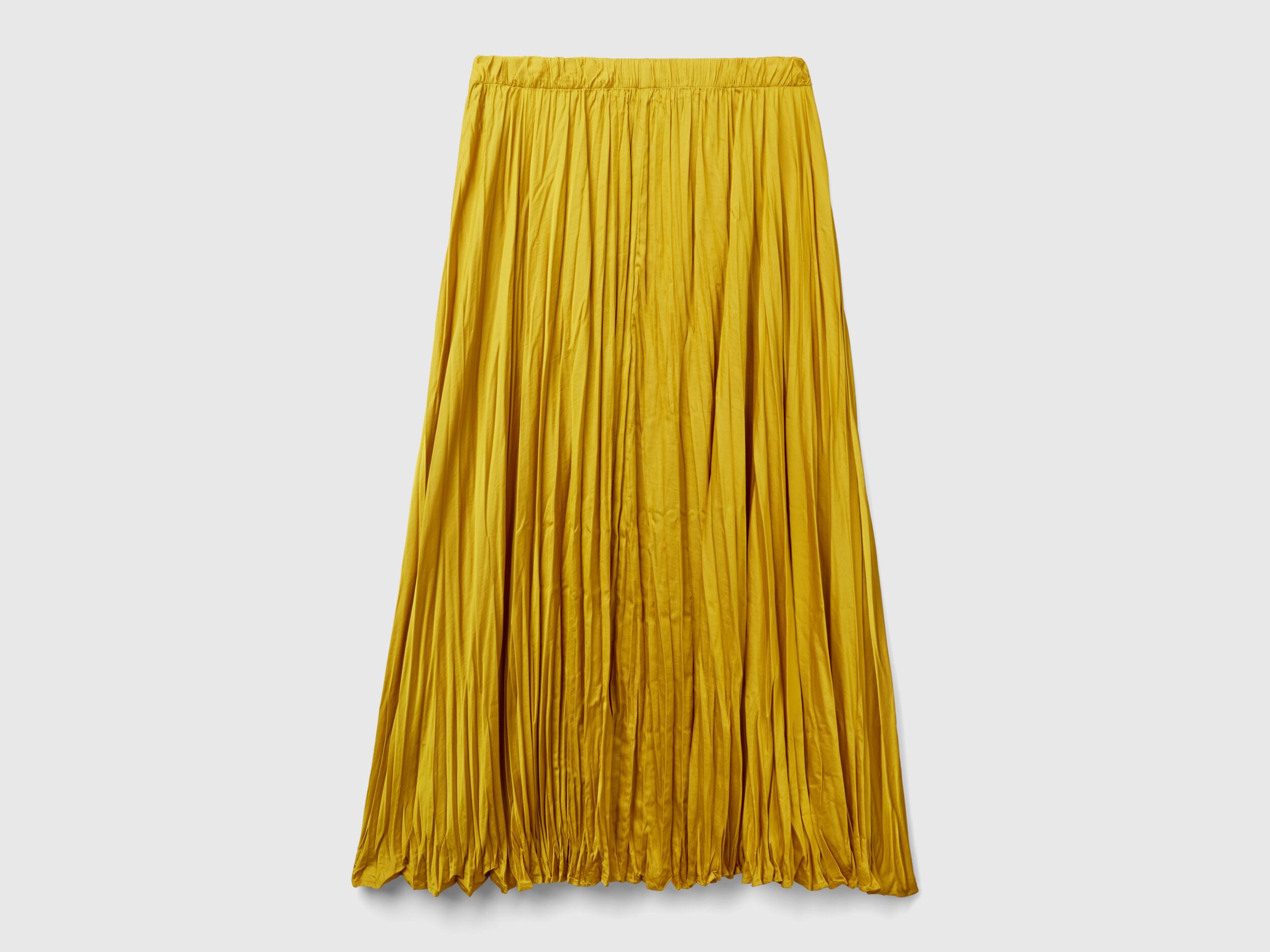 Pleated satin skirt Mustard Benetton
