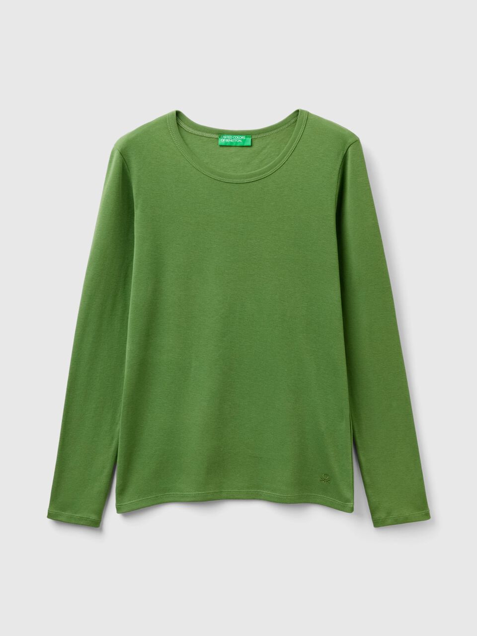 Long sleeve pure cotton t-shirt - Military Green | Benetton