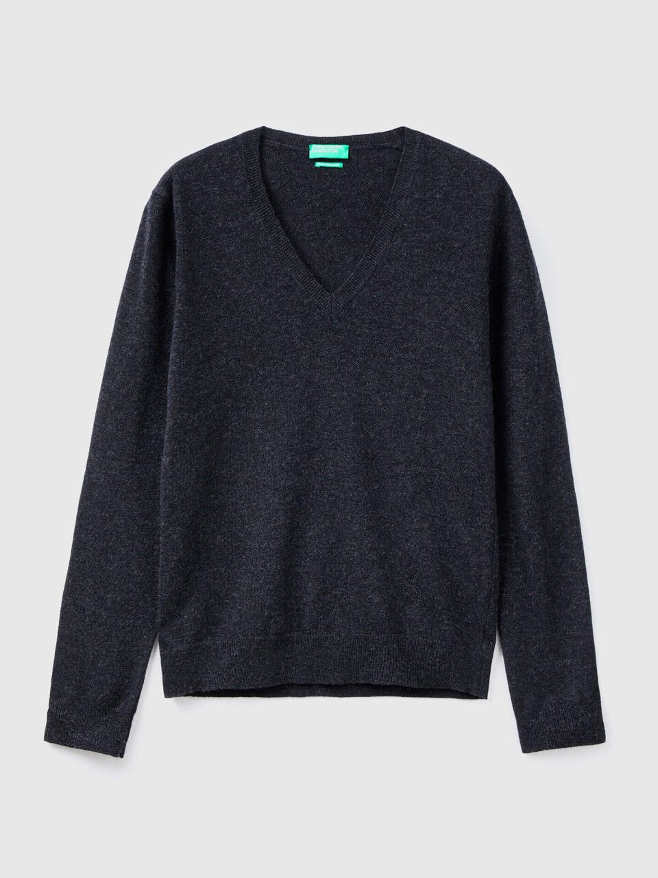 Charcoal gray V neck sweater in pure Merino wool Dark Gray