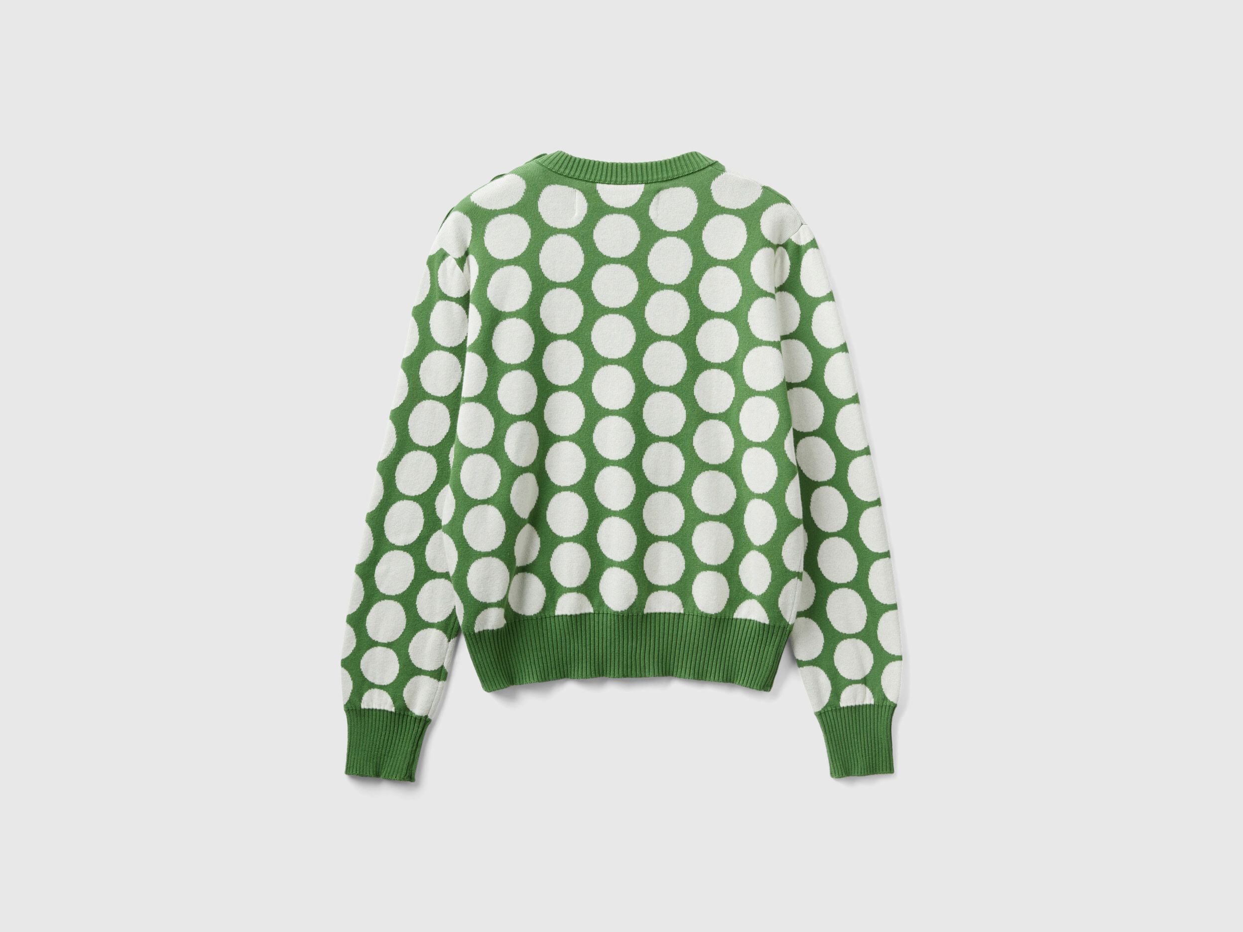 Polka dot sweater in tricot cotton Green Benetton