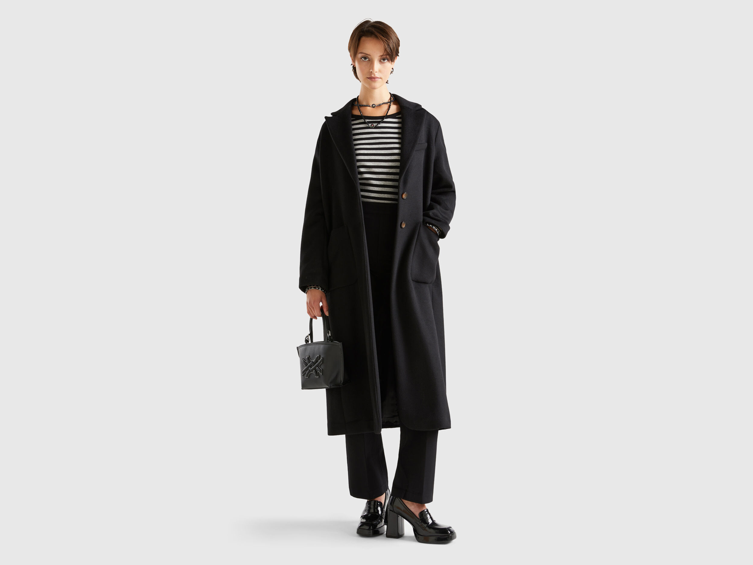Black midi wool coat best sale