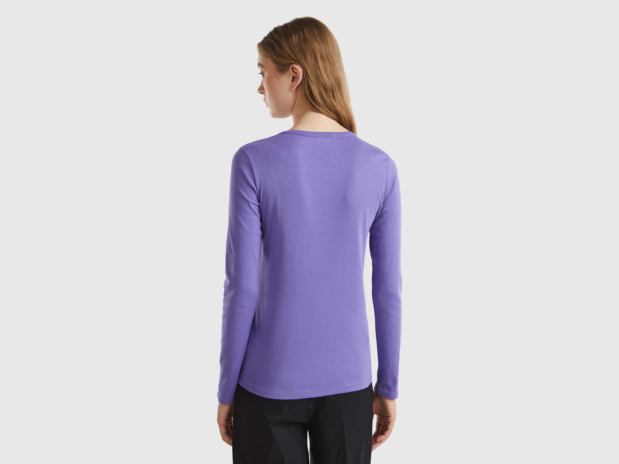 Long sleeve t-shirt with glittery print - Fuchsia | Benetton