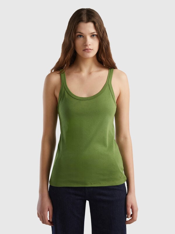 Military green tank top in pure cotton Women