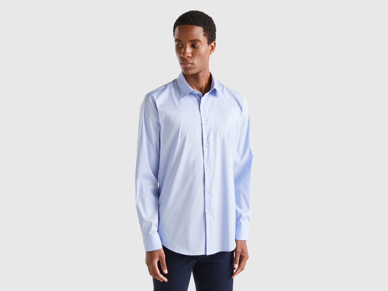 Slim Fit Sky Blue Shirt With Closed Collar