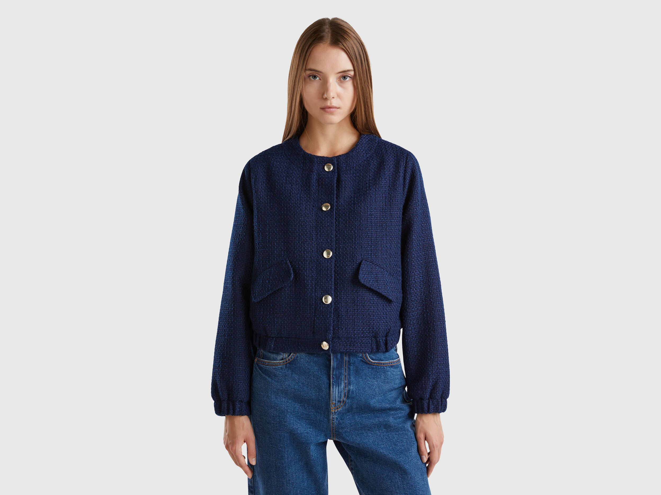 百貨店福袋 Bomber jacket with bouclé look - Dark Blue | Benetton ジャケット・アウター