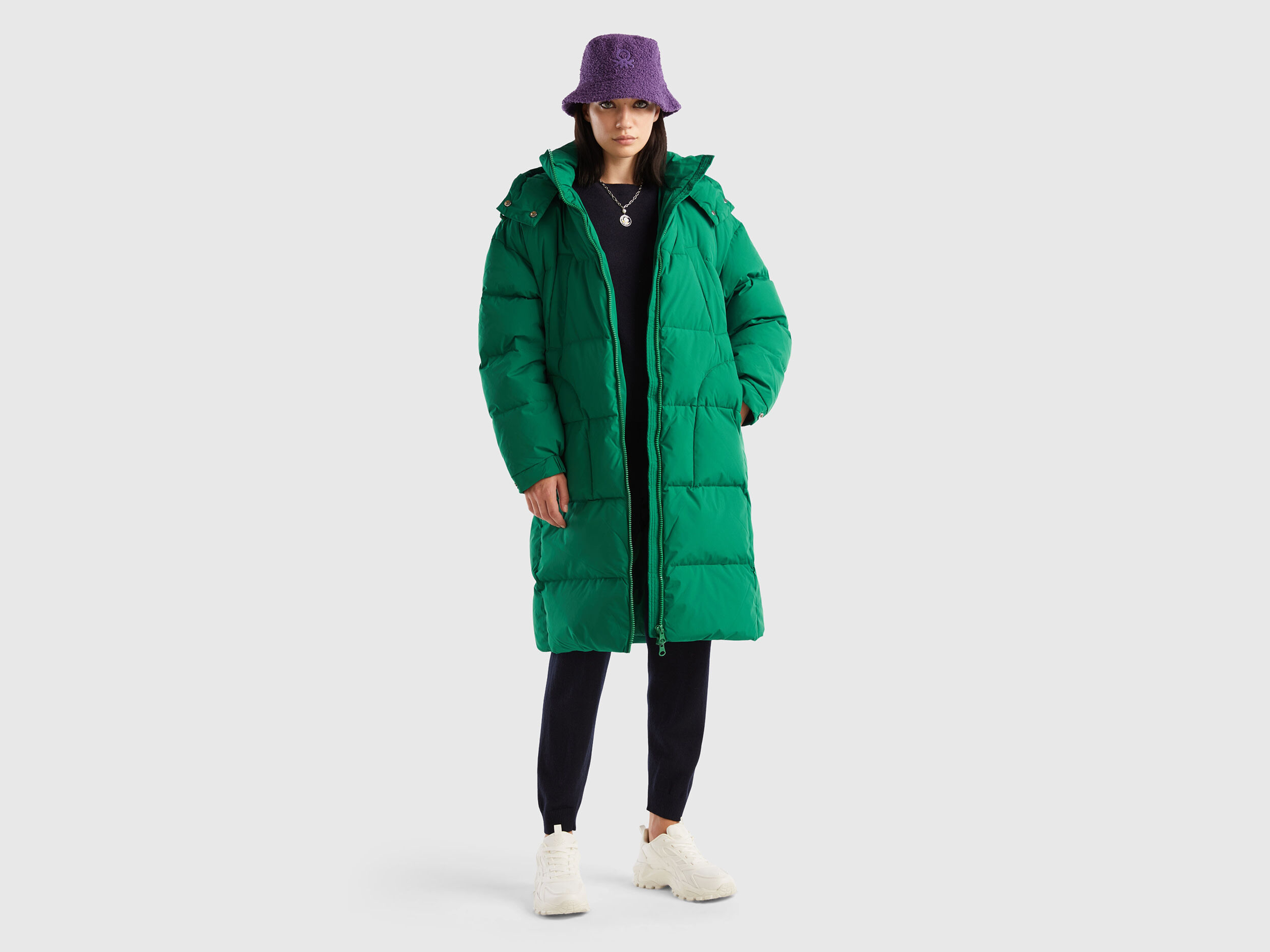 Longline duvet jacket cheap with hood benetton