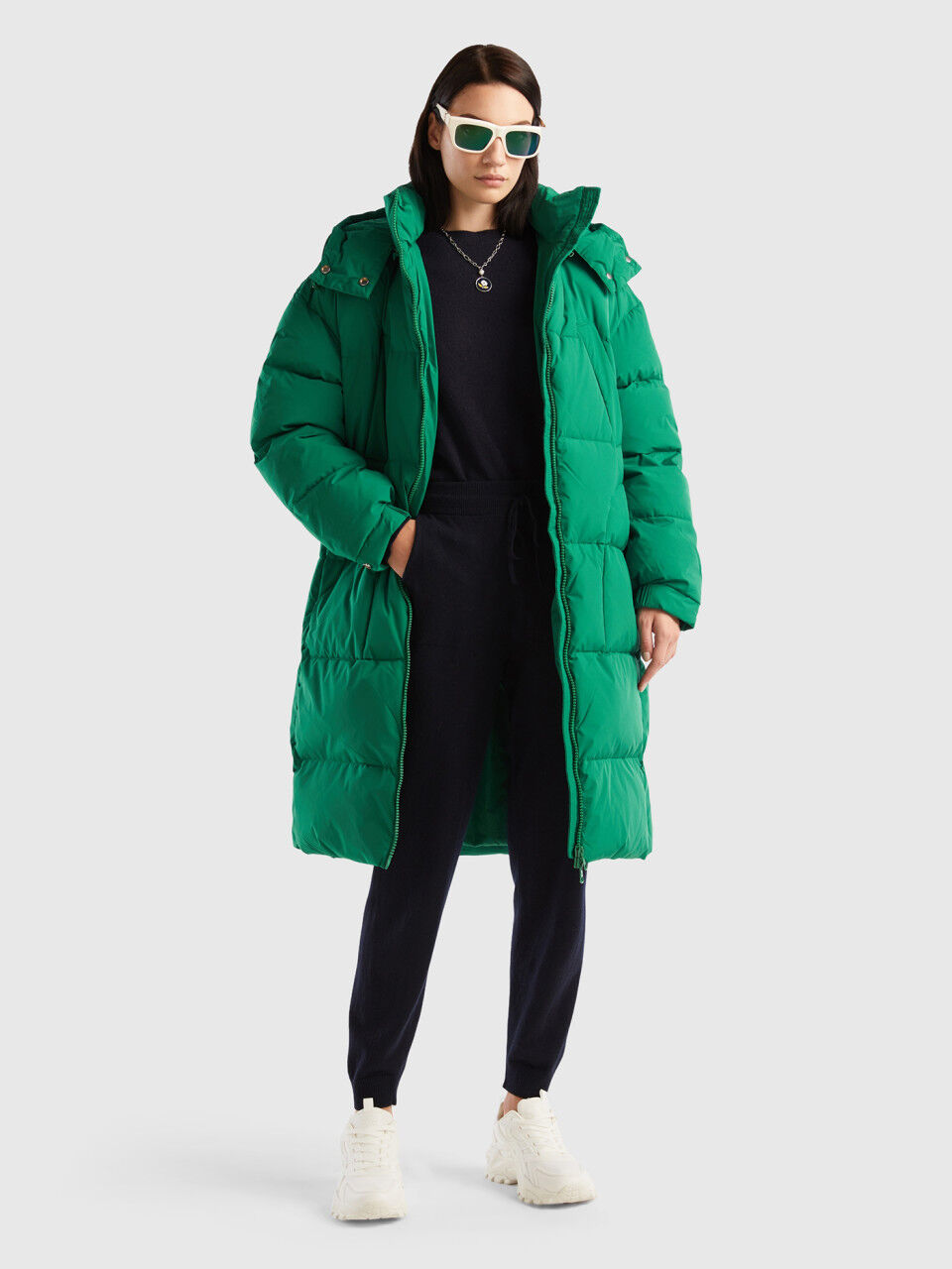 Longline duvet jacket cheap with hood benetton