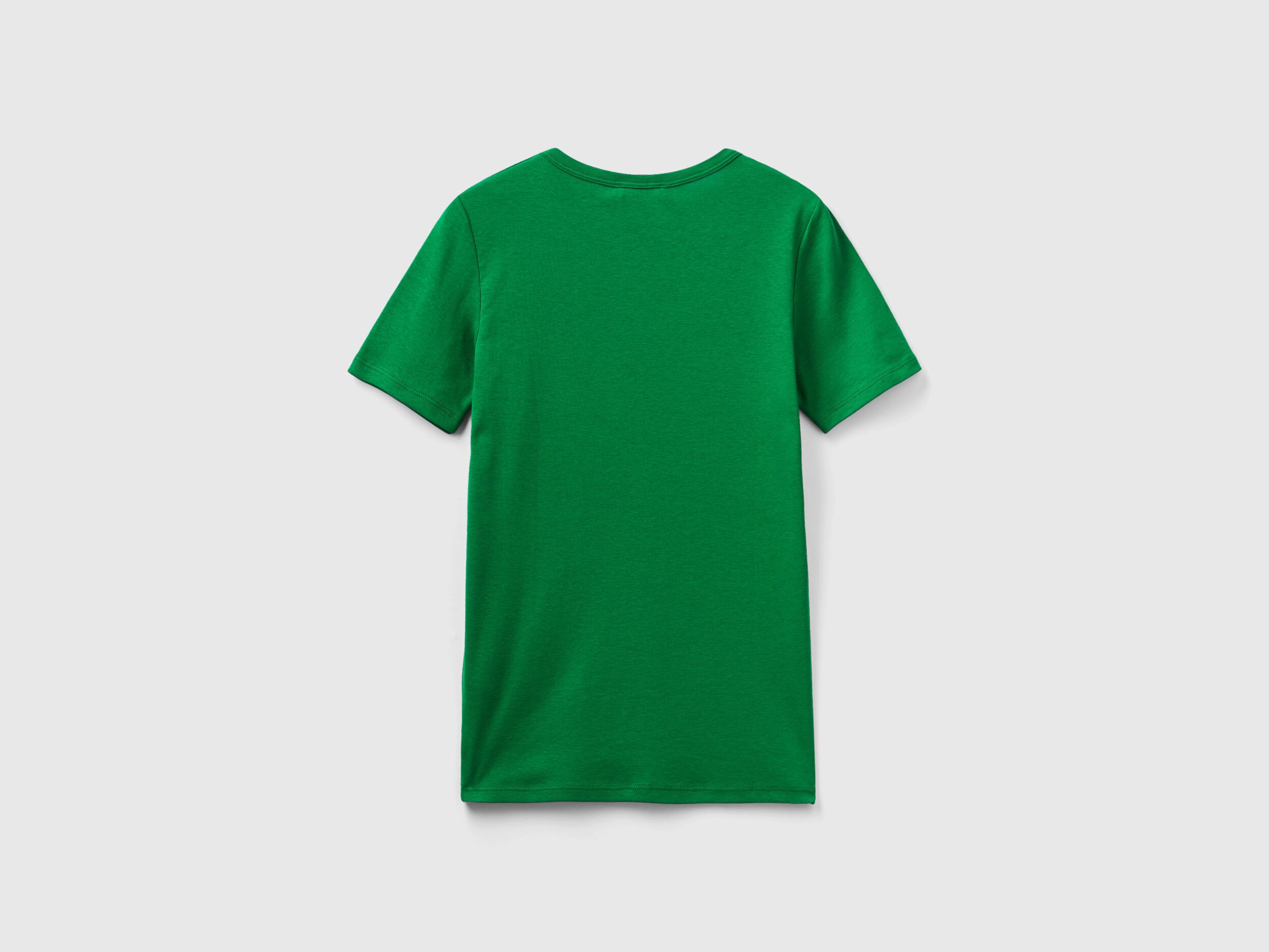 T shirt in 100 cotton with glitter print logo Green Benetton