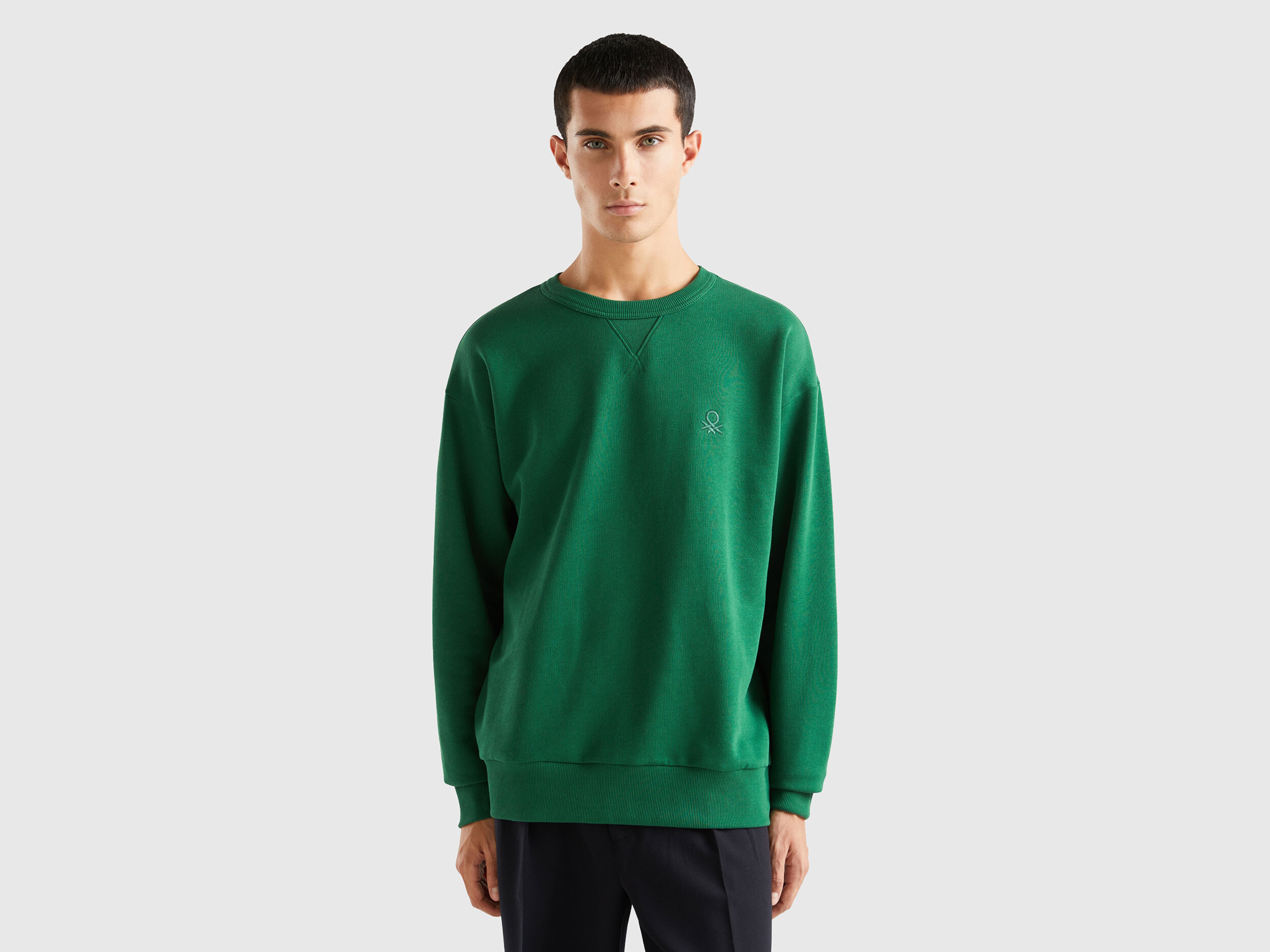 Warm crew neck hoodie Green Benetton