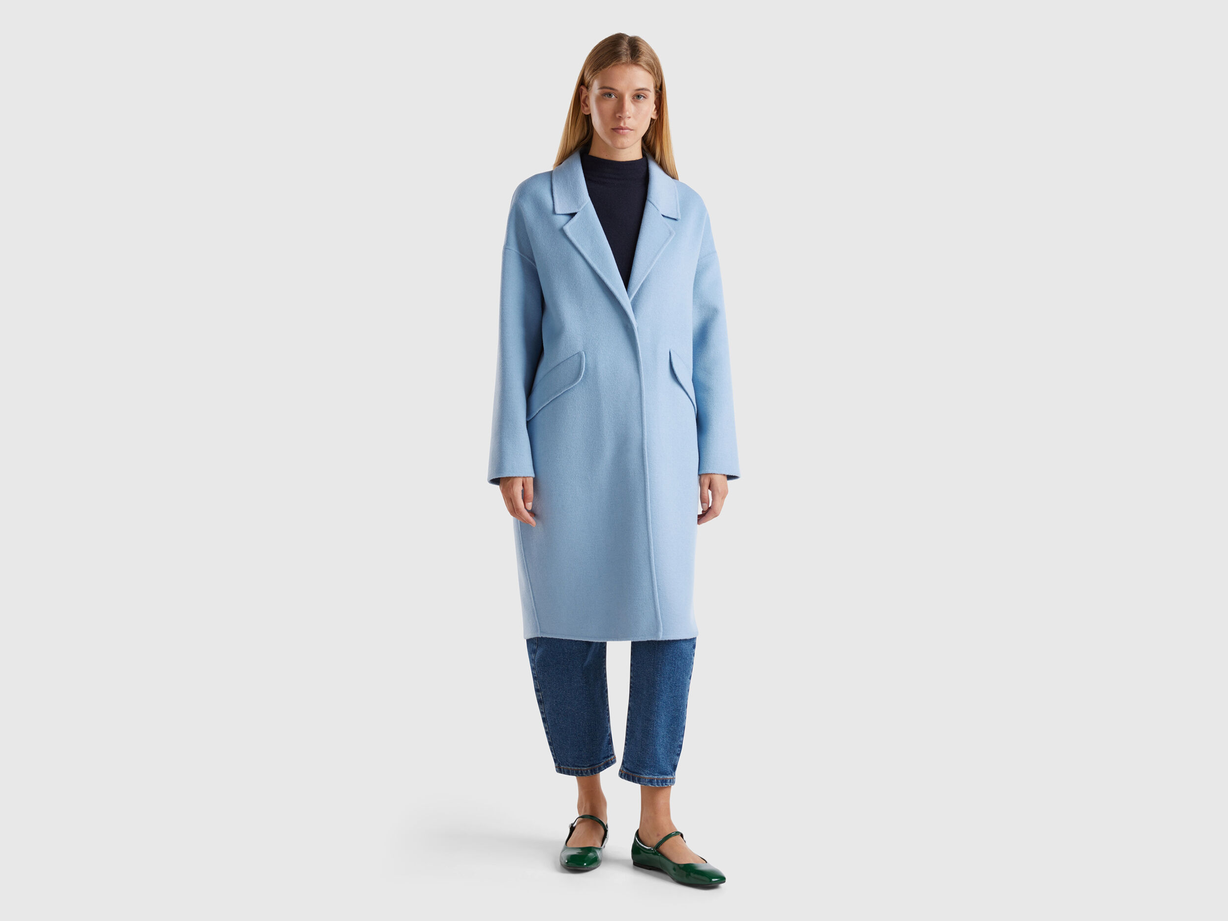 Midi coat in wool blend Light Blue Benetton
