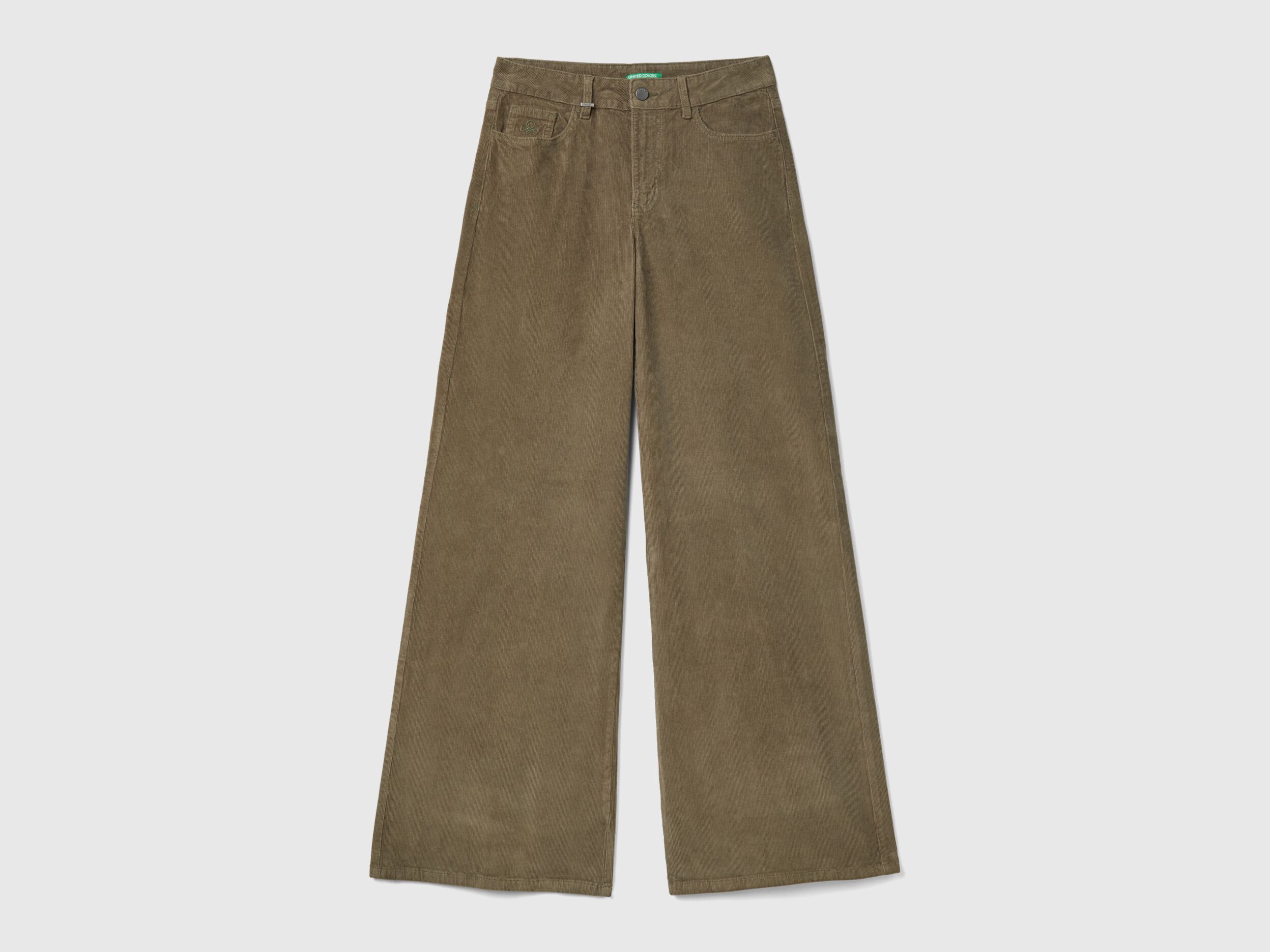 Wide fit velvet trousers - Olive Green | Benetton