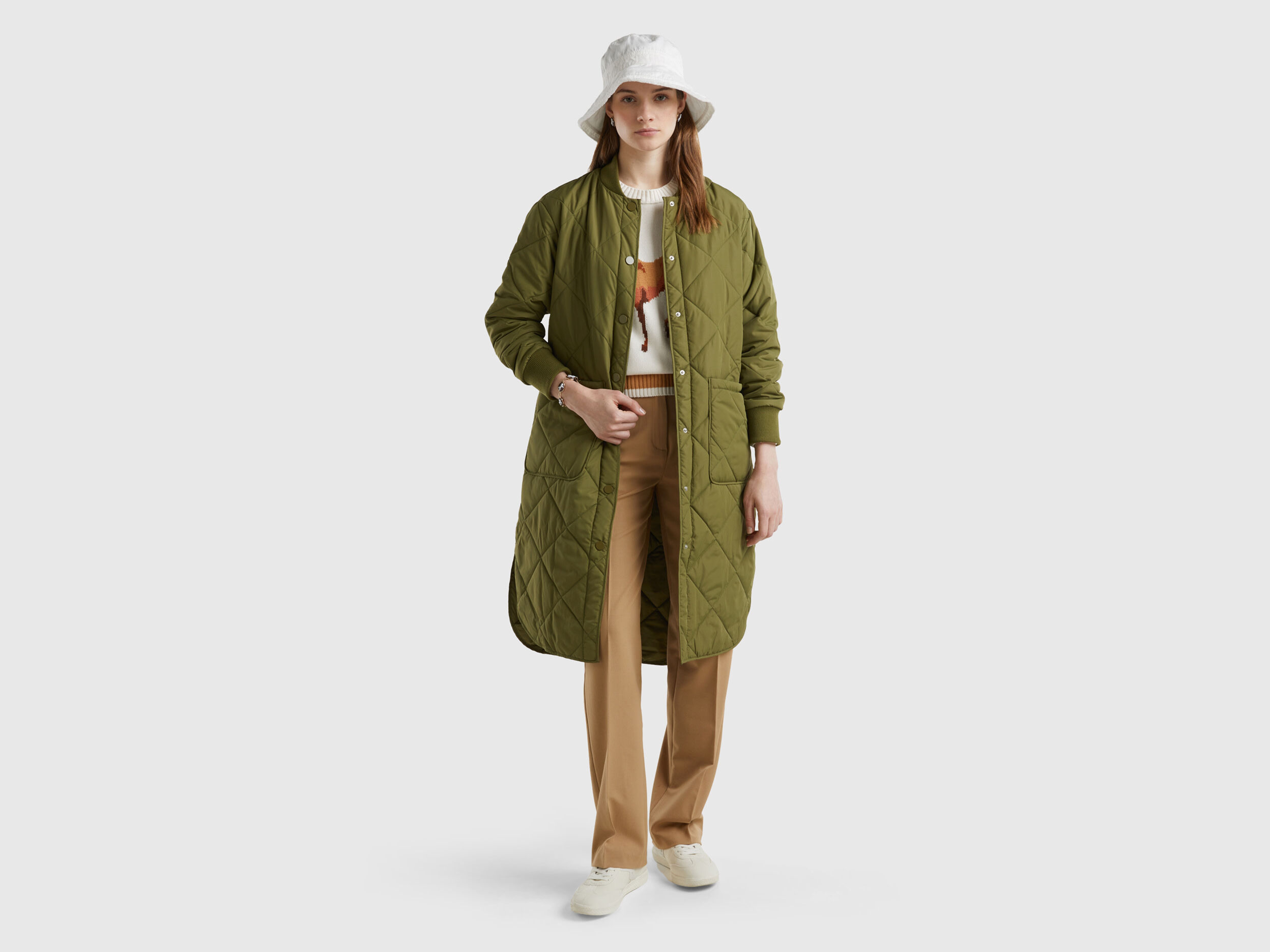 Longline puffer jacket with hood benetton store