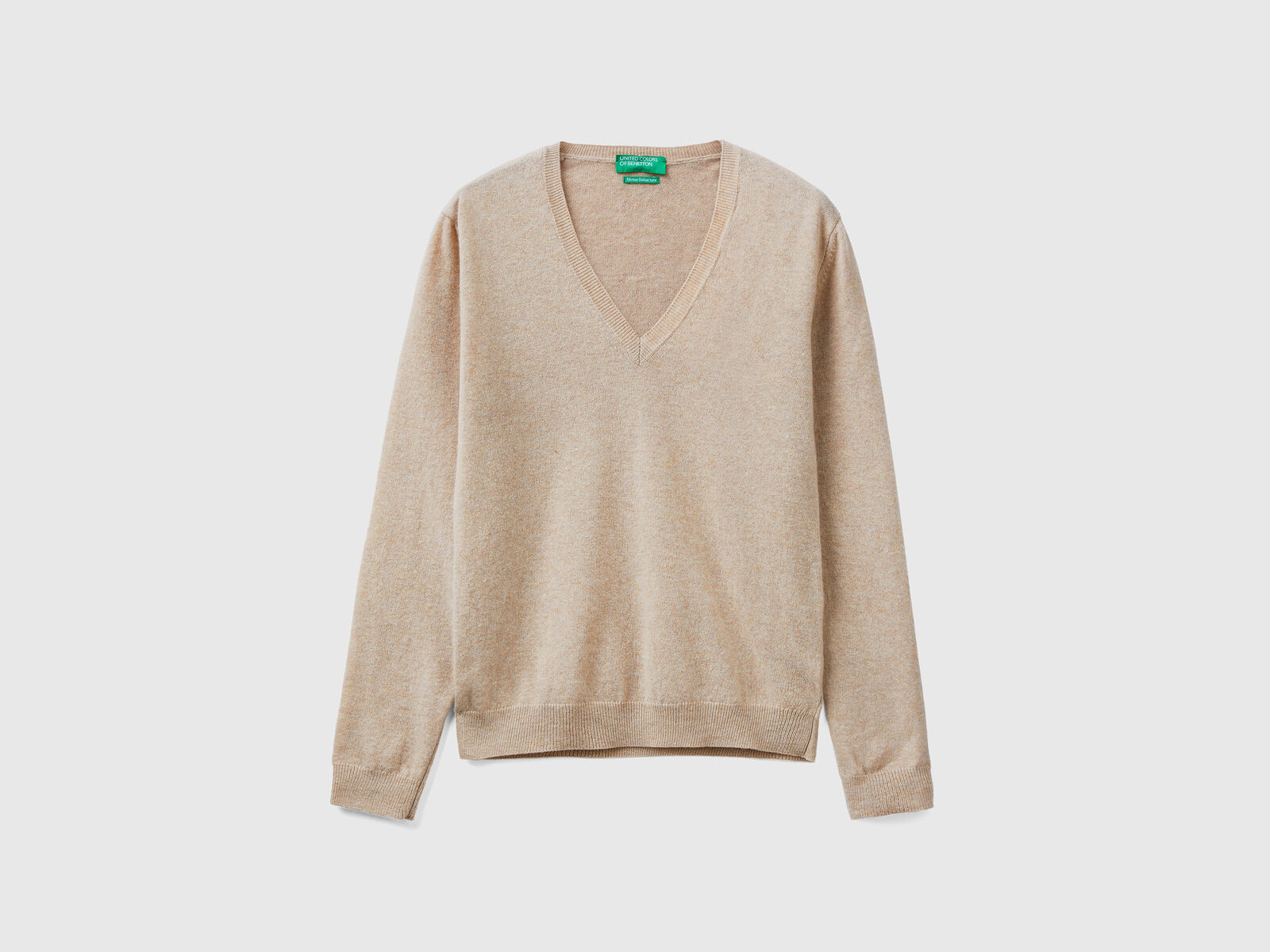 Beige V-neck sweater in pure Merino wool - Beige | Benetton